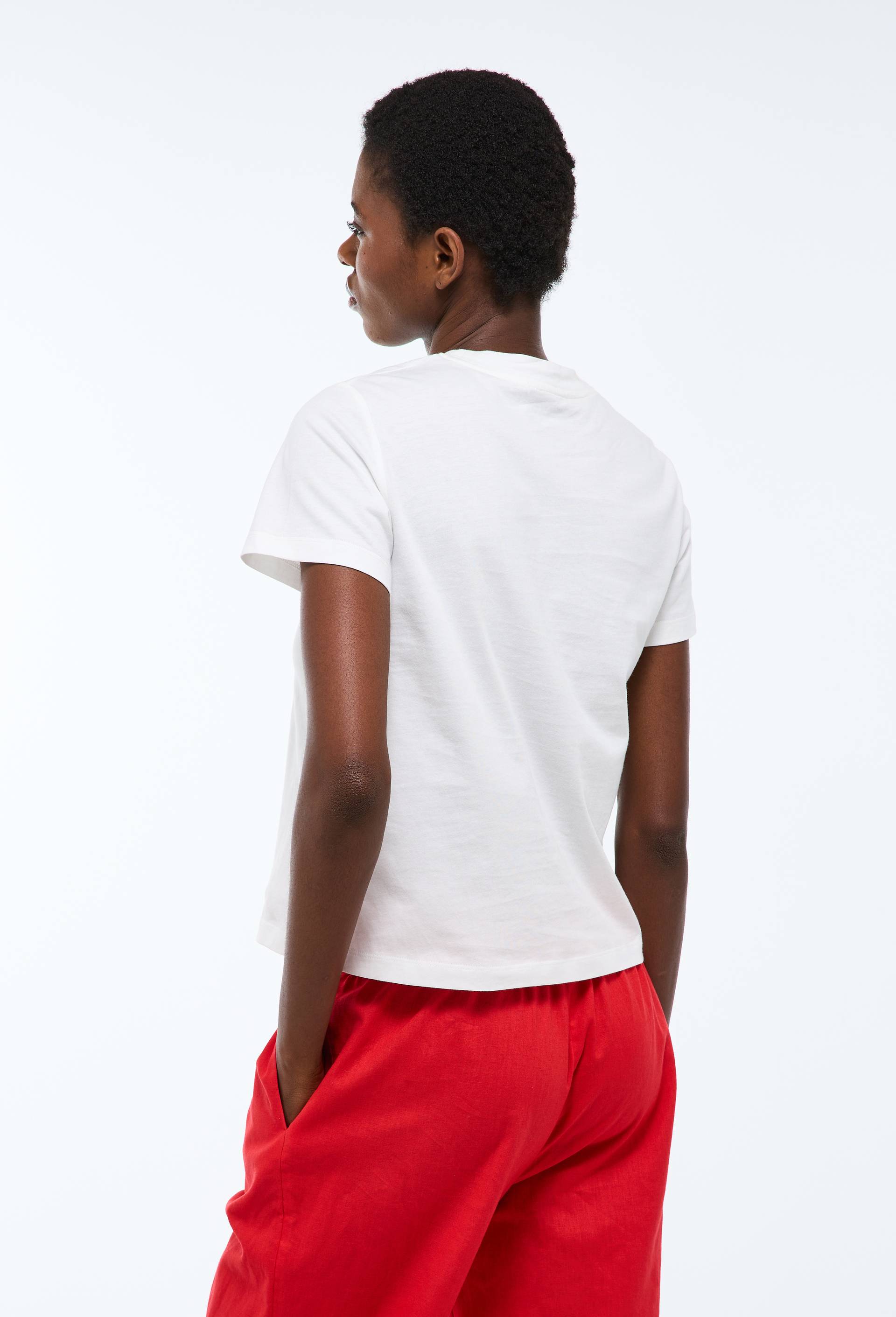 T-shirt col rond broderie fleur en coton bio GOTS, Ecru, large image number 1