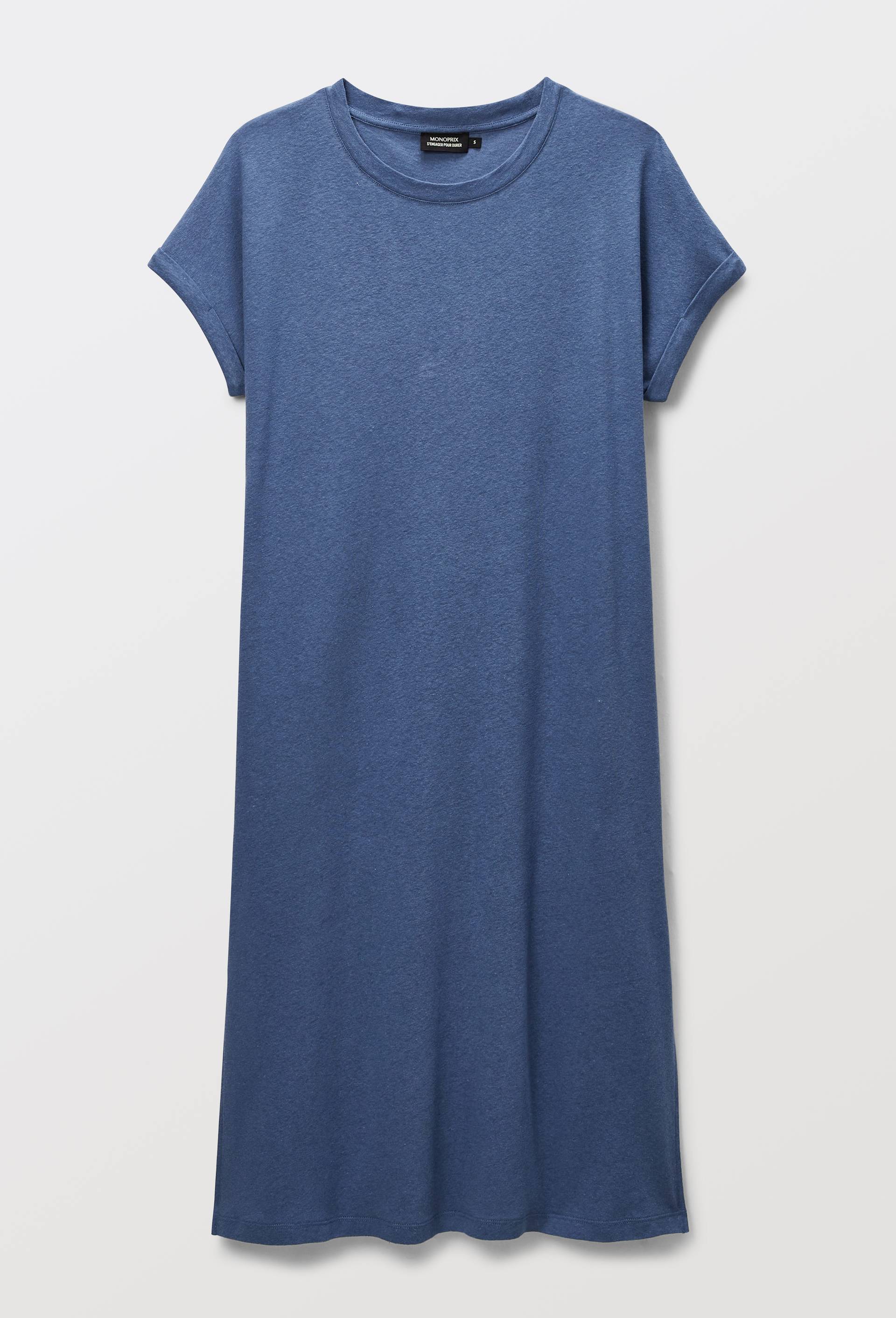 Chemise de nuit longue en jersey de coton et lin, Bleu, large image number 2