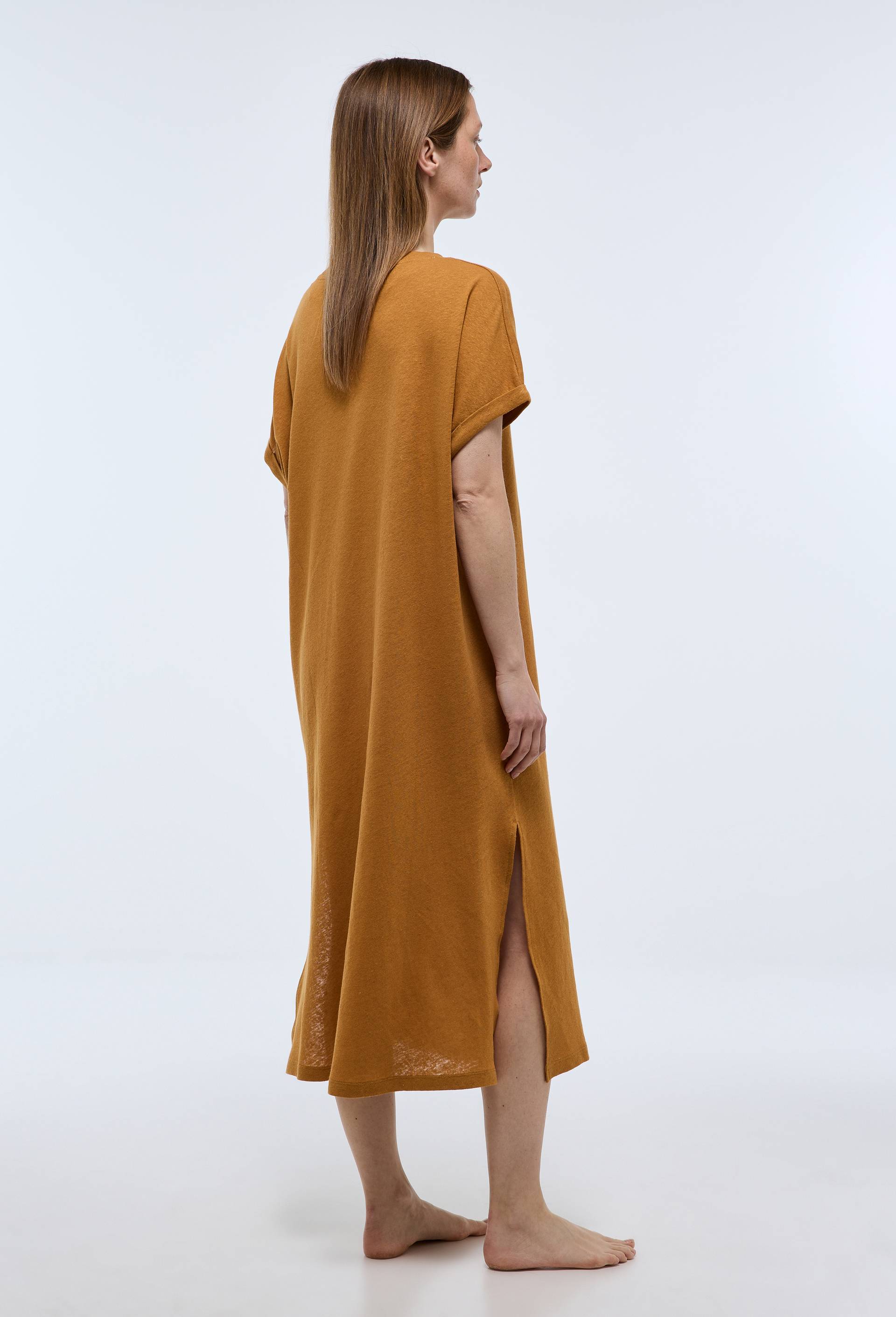 Chemise de nuit longue en jersey de coton et lin, Brun clair, large image number 1