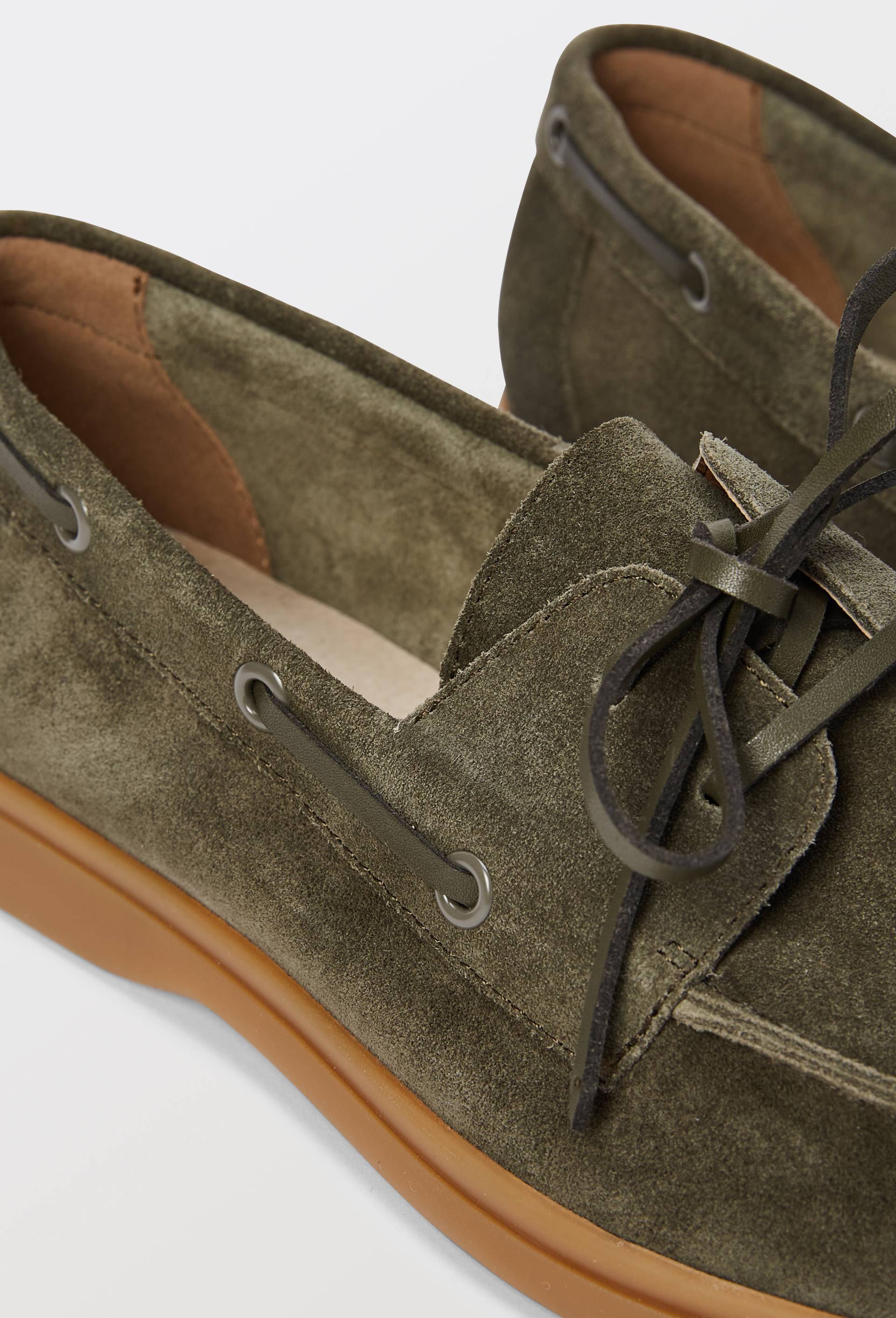 Chaussures bateau &agrave; lacets en cuir, Vert, large image number 2.0