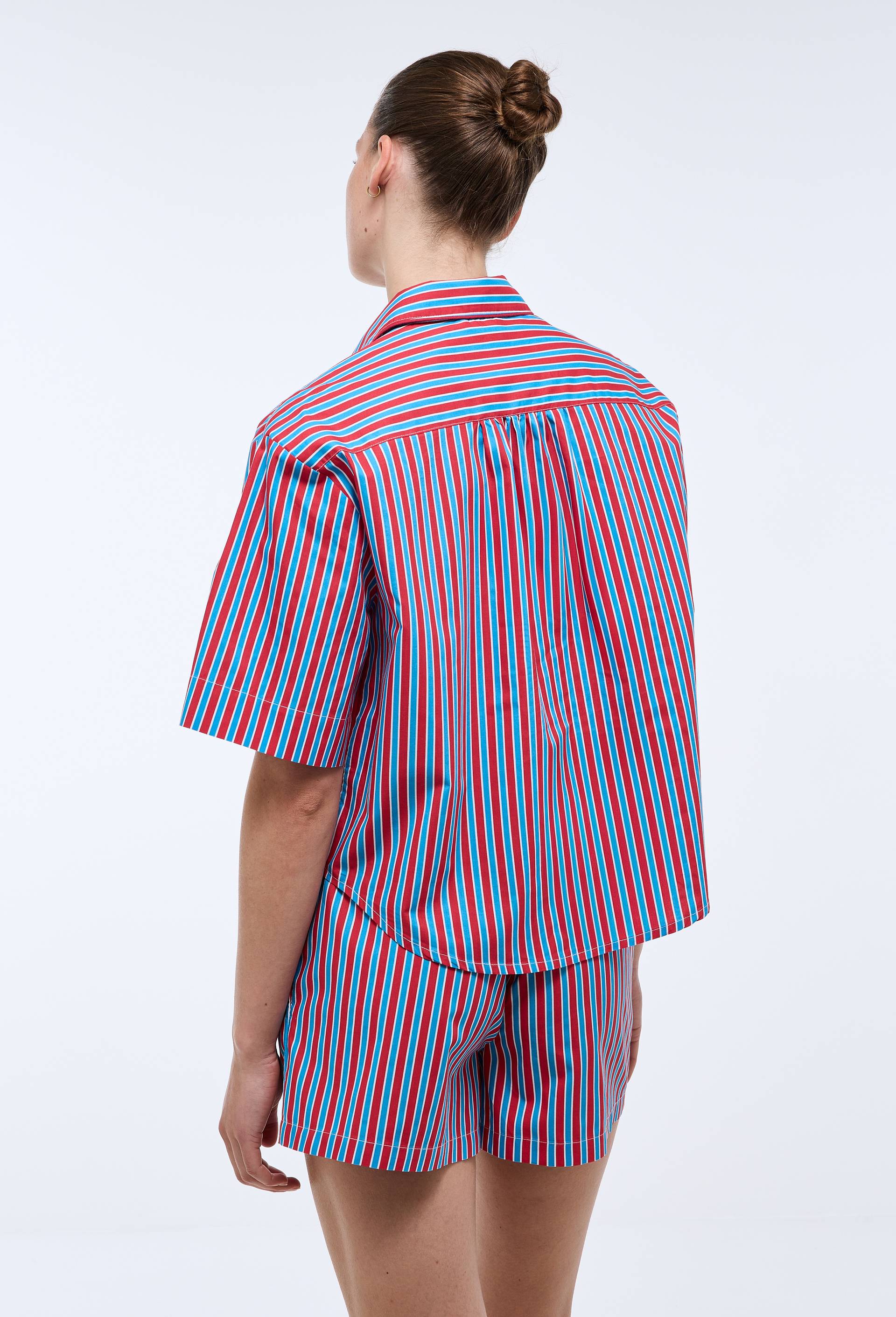 Pyjashort manches courtes ray&eacute; en coton BIO GOTS, Rouge, large image number 3.0
