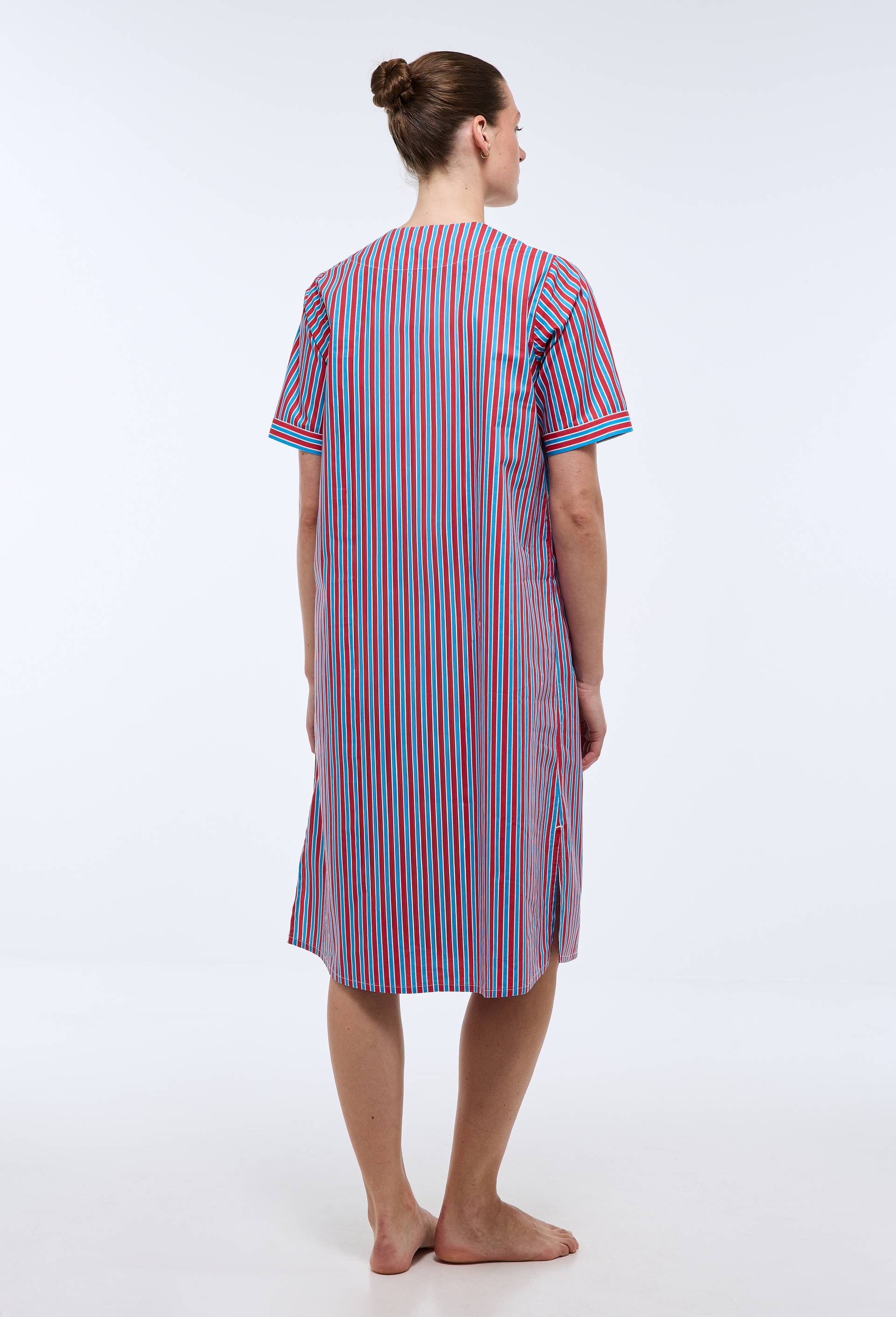Chemise de nuit longue ray&eacute;e en coton bio GOTS, Rouge, large image number 1