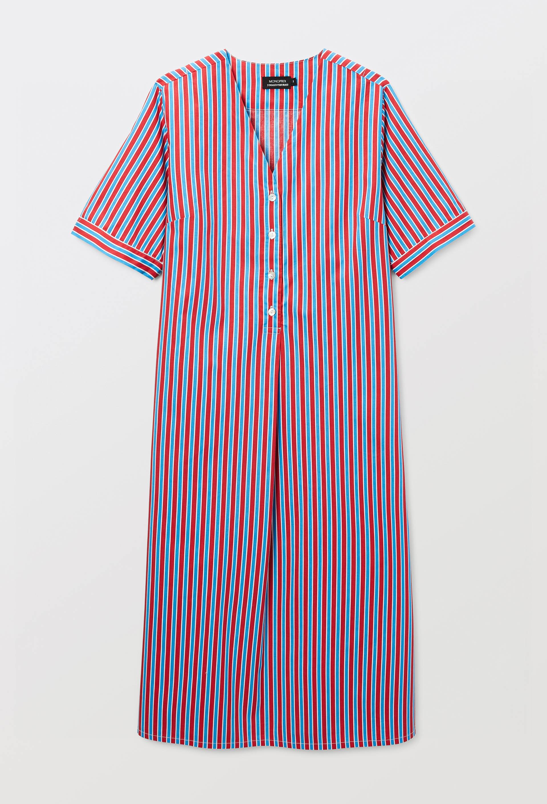 Chemise de nuit longue ray&eacute;e en coton bio GOTS, Rouge, large image number 2.0