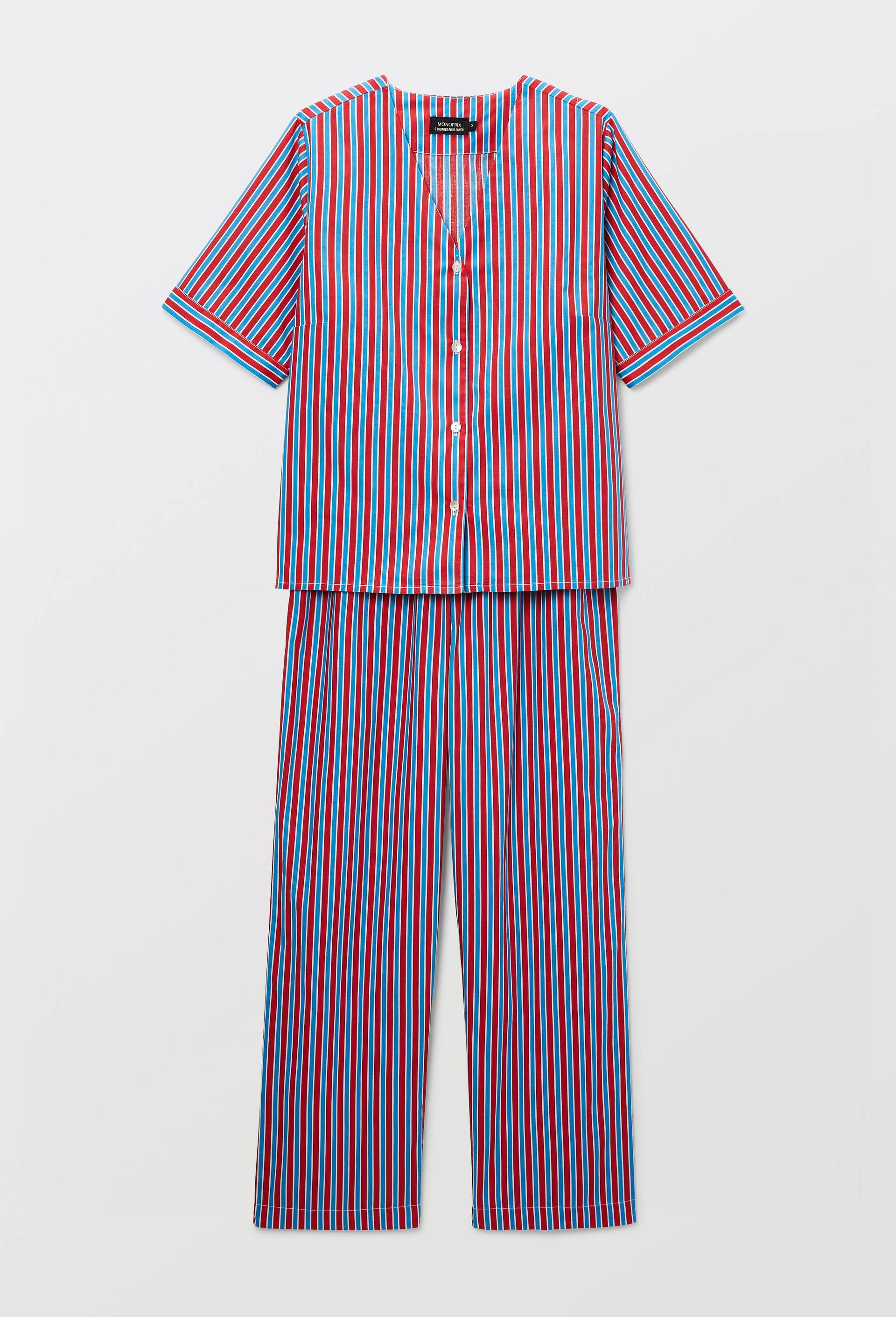 Pyjama long ray&eacute; en coton bio GOTS, Rouge, large image number 2