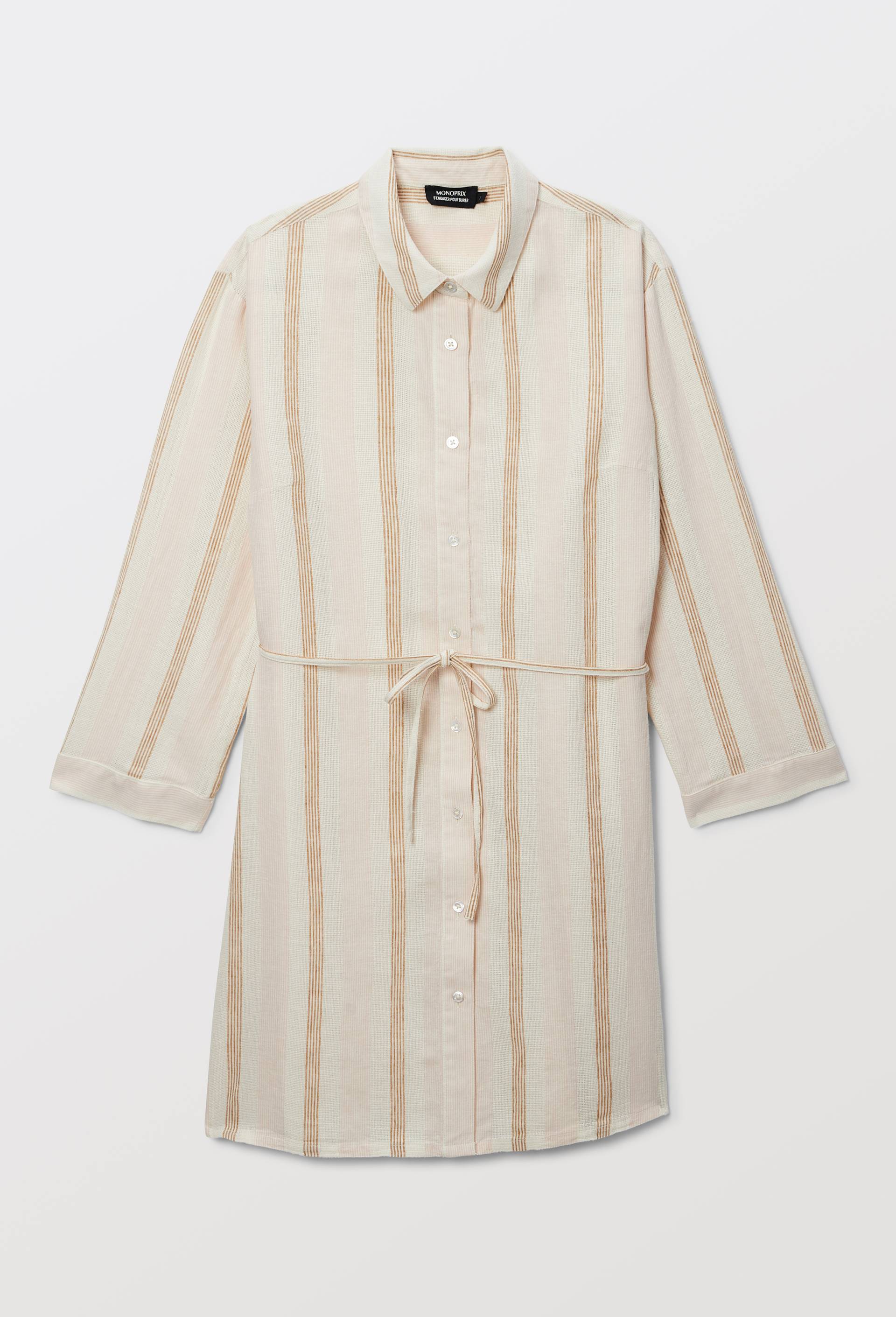 Chemise de nuit ray&eacute;e en lin et coton, Rose, large image number 2