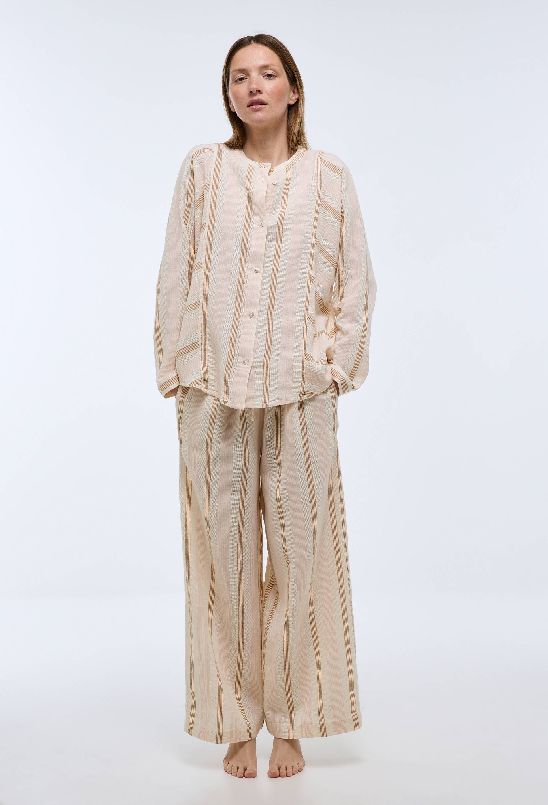 Pyjama ray&eacute; en coton et lin, Rose, large image number 0