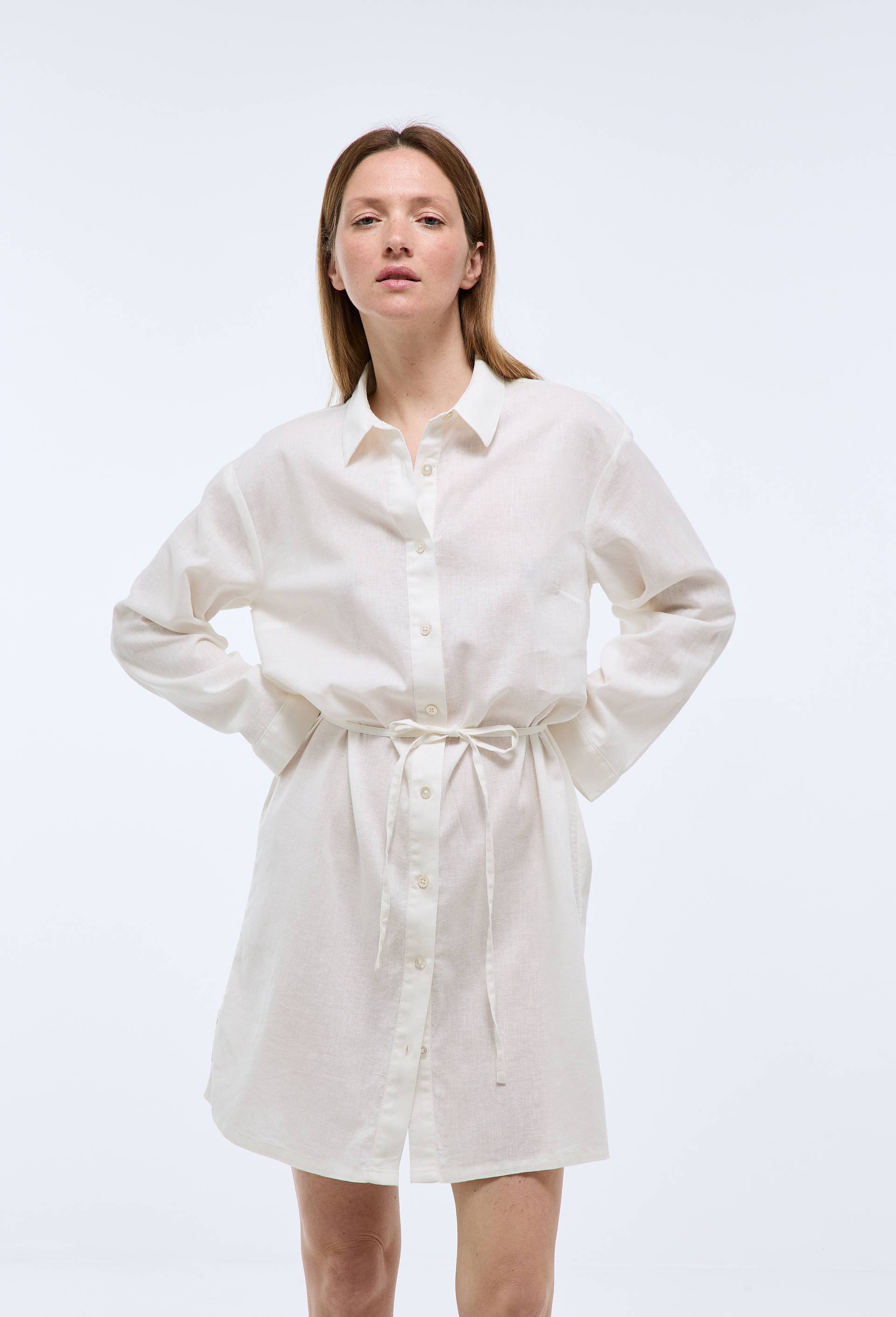 Chemise de nuit unie en lin et coton, Ecru, large image number 0.0