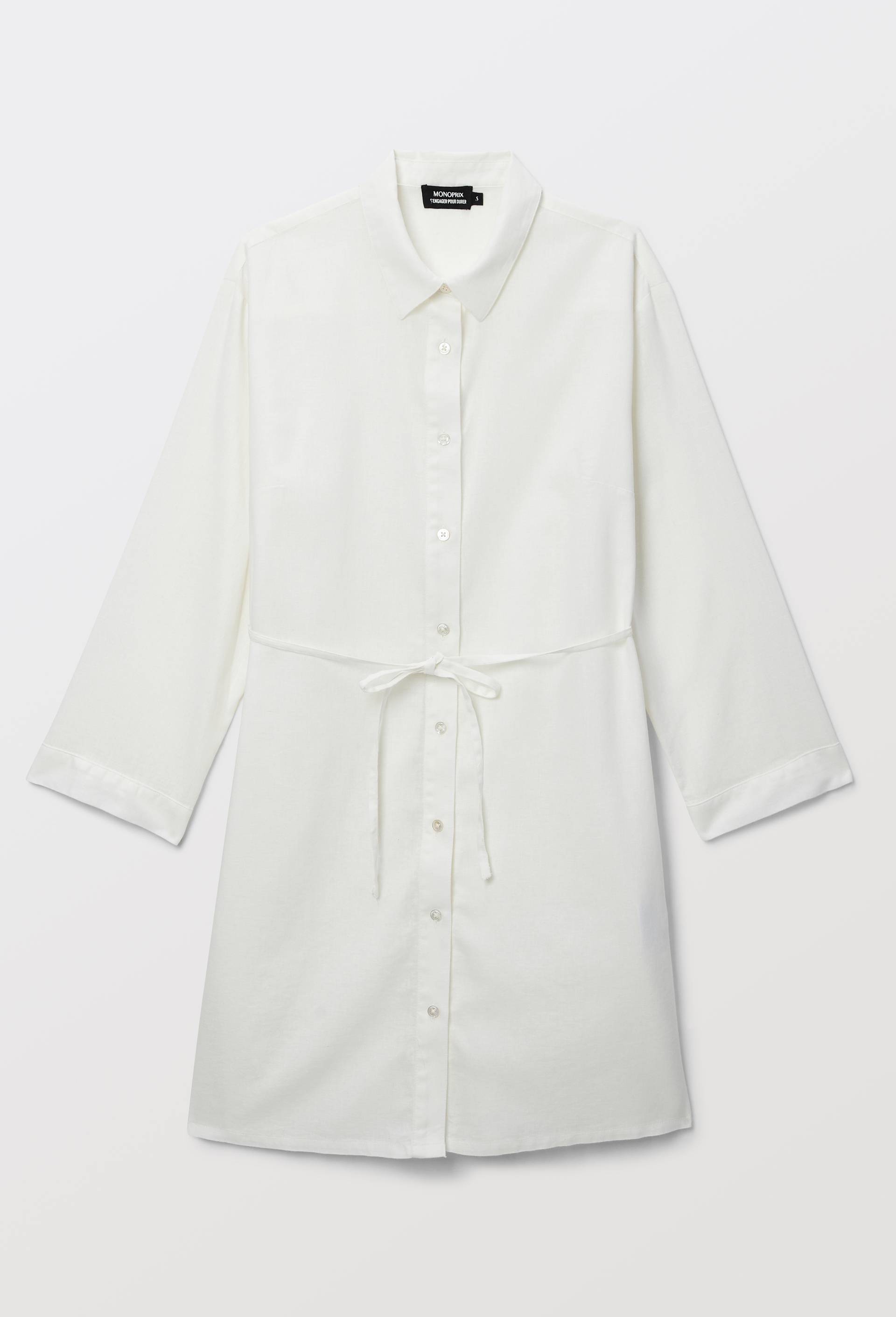 Chemise de nuit unie en lin et coton, Ecru, large image number 2.0