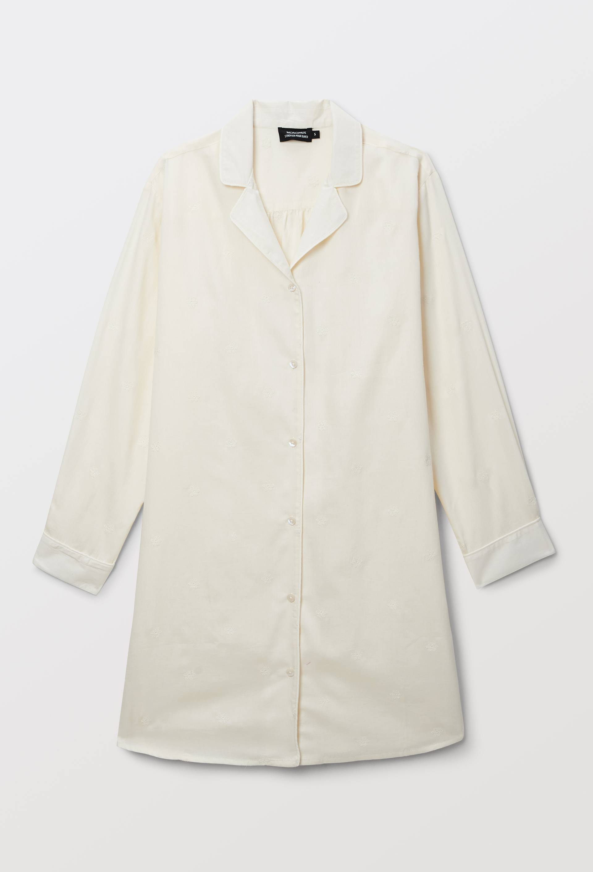 Chemise de nuit unie et brod&eacute;e en coton bio GOTS, Ecru, large image number 2
