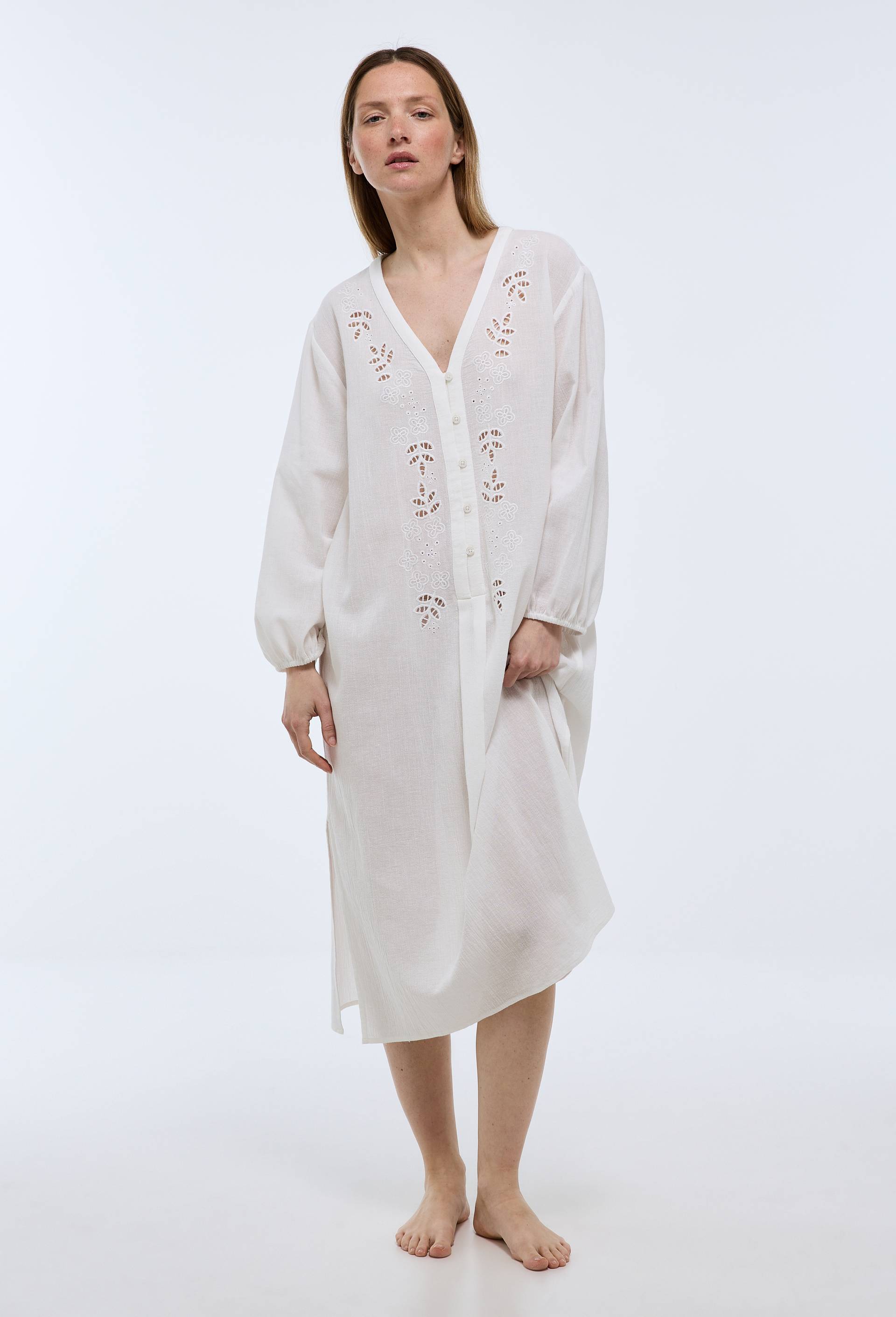 Chemise de nuit unie en coton bio GOTS, Blanc, large image number 0