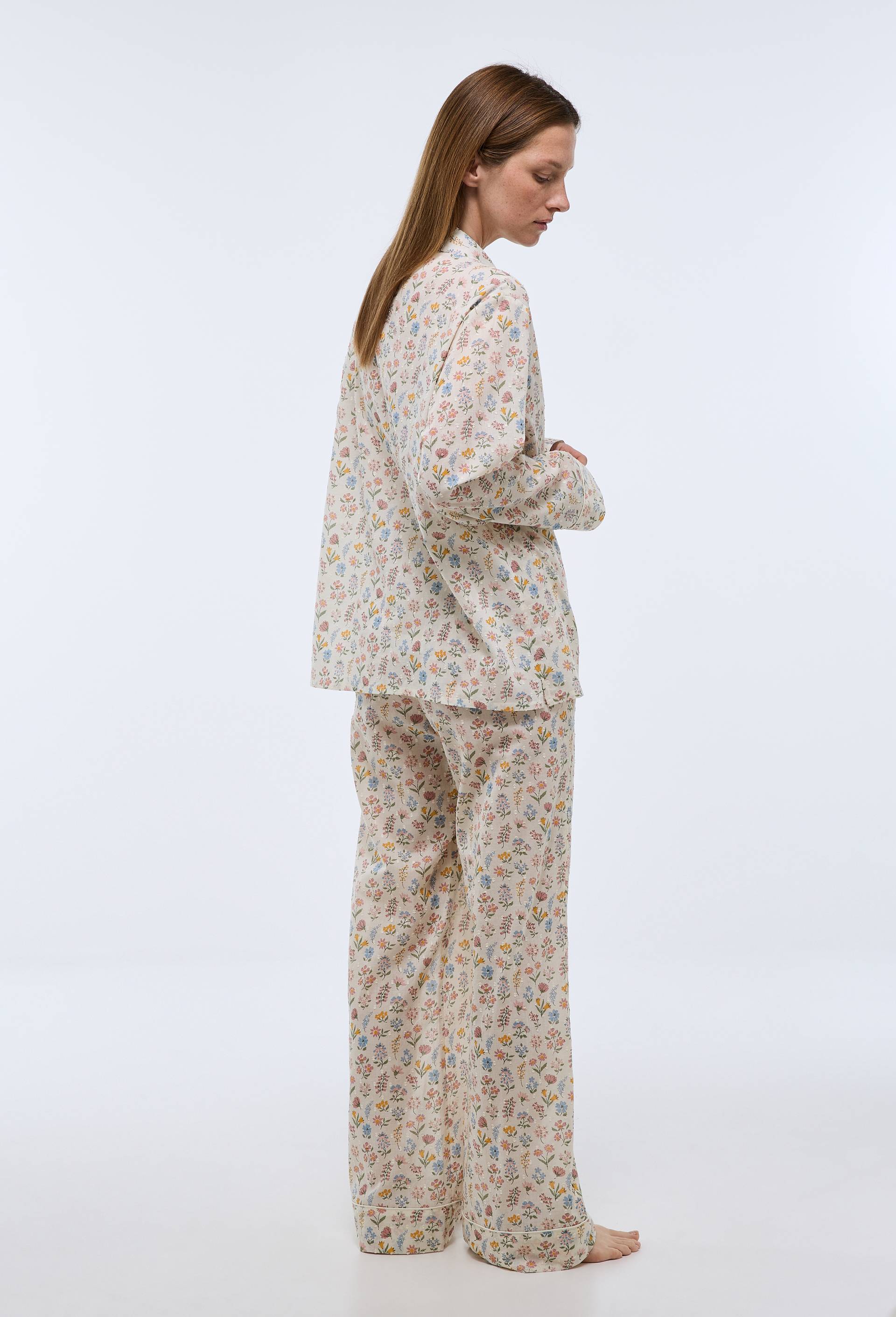 Pyjama &agrave; imprim&eacute; floral en plumetis de coton BIO GOTS, Beige clair, large image number 1