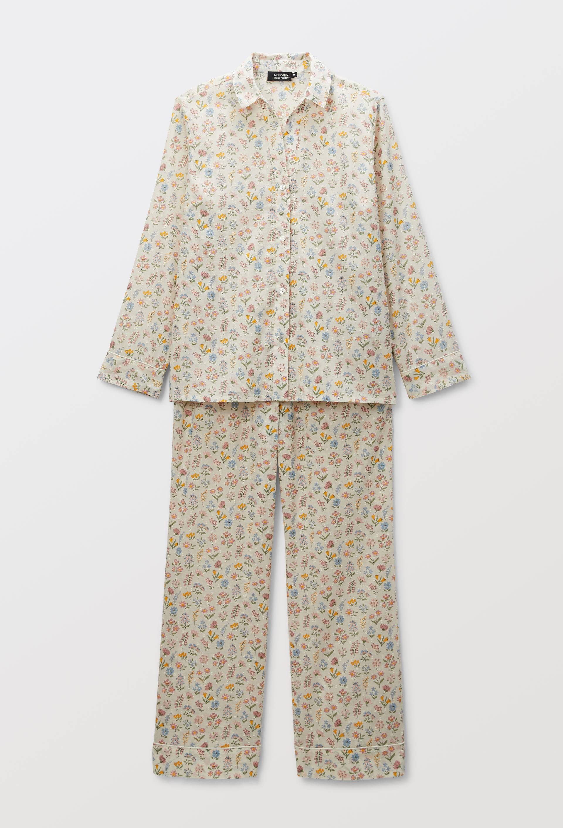 Pyjama &agrave; imprim&eacute; floral en plumetis de coton BIO GOTS, Beige clair, large image number 2