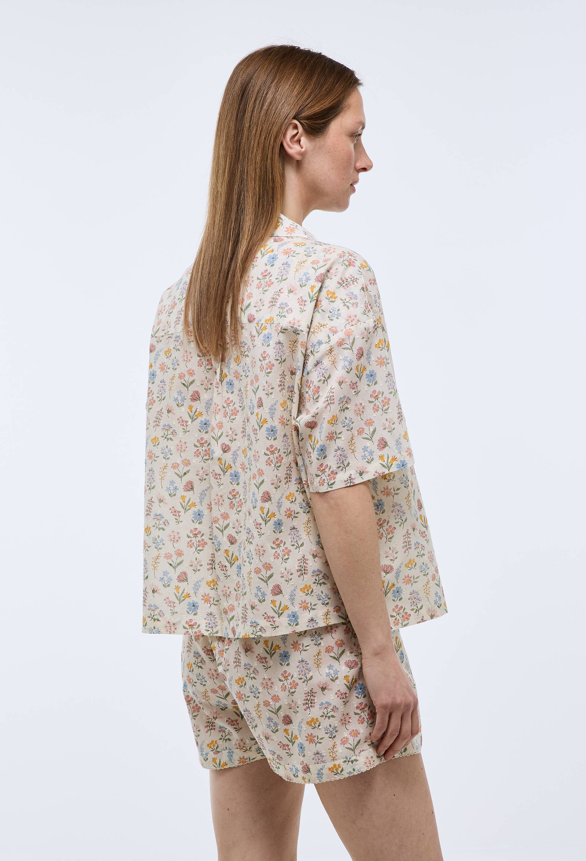 Pyjashort &agrave; imprim&eacute; floral en plumetis de coton BIO, Beige clair, large image number 2.0