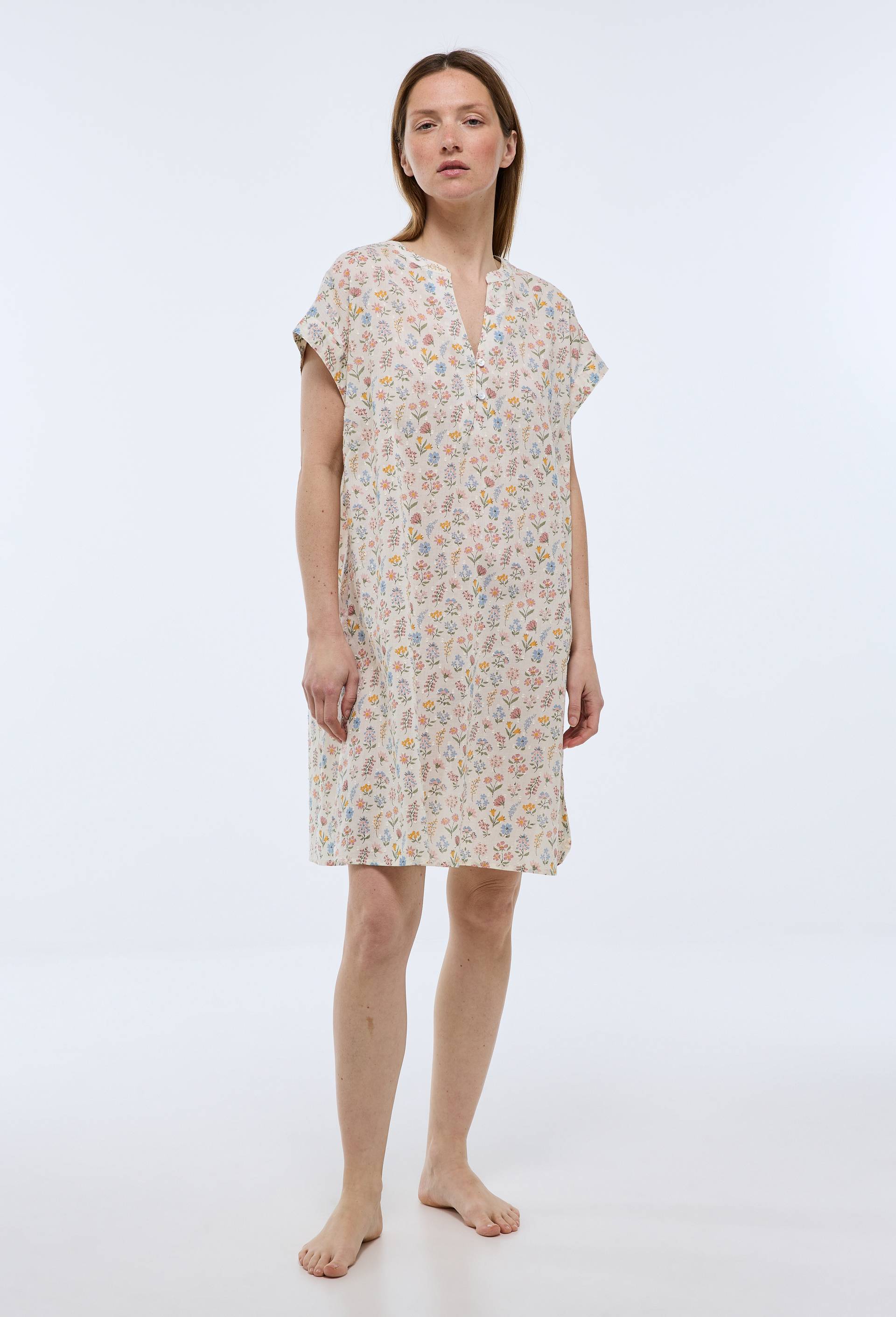 Chemise de nuit &agrave; imprim&eacute; floral en plumetis de coton BIO, Beige clair, large image number 0