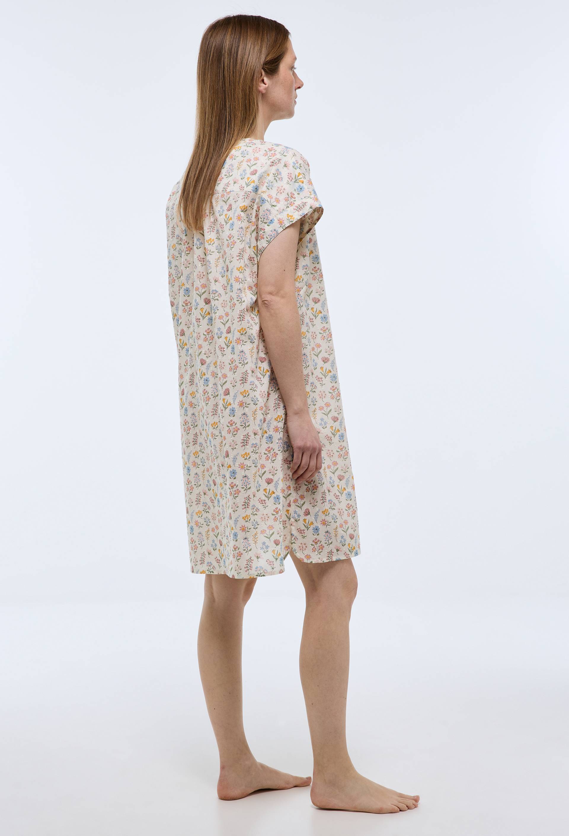 Chemise de nuit &agrave; imprim&eacute; floral en plumetis de coton BIO, Beige clair, large image number 1