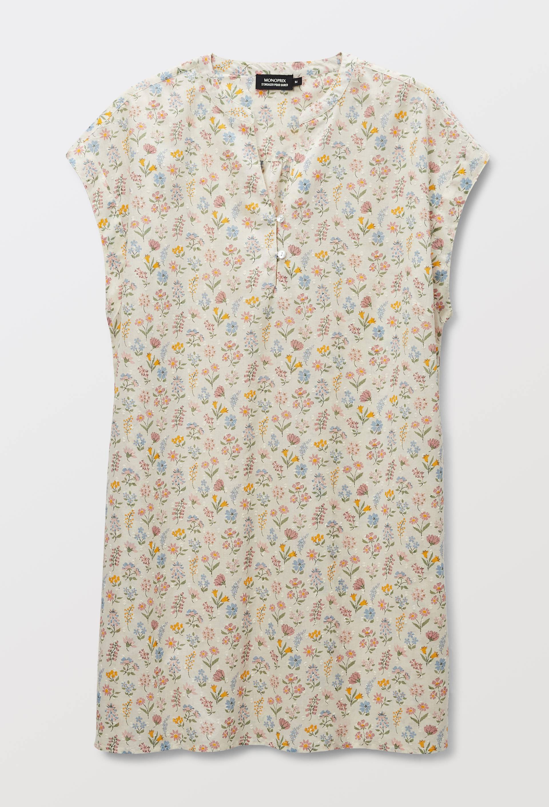 Chemise de nuit &agrave; imprim&eacute; floral en plumetis de coton BIO, Beige clair, large image number 2.0