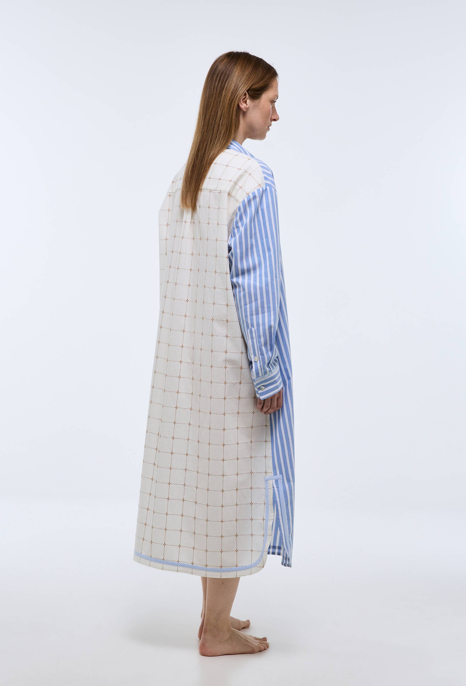 Chemise de nuit &agrave; patchwork de rayures en coton bio GOTS, Bleu, large image number 1.0