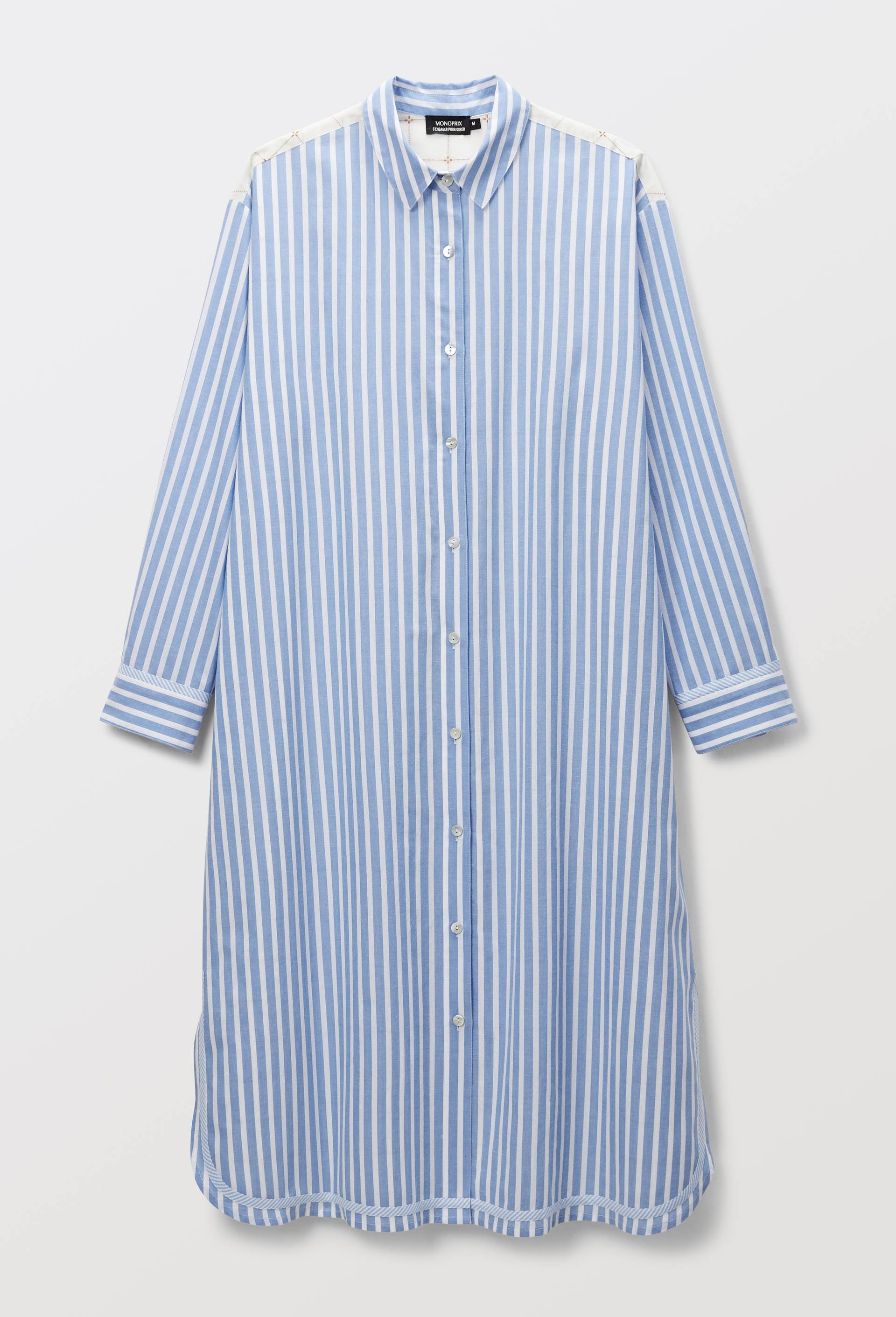 Chemise de nuit &agrave; patchwork de rayures en coton bio GOTS, Bleu, large image number 2