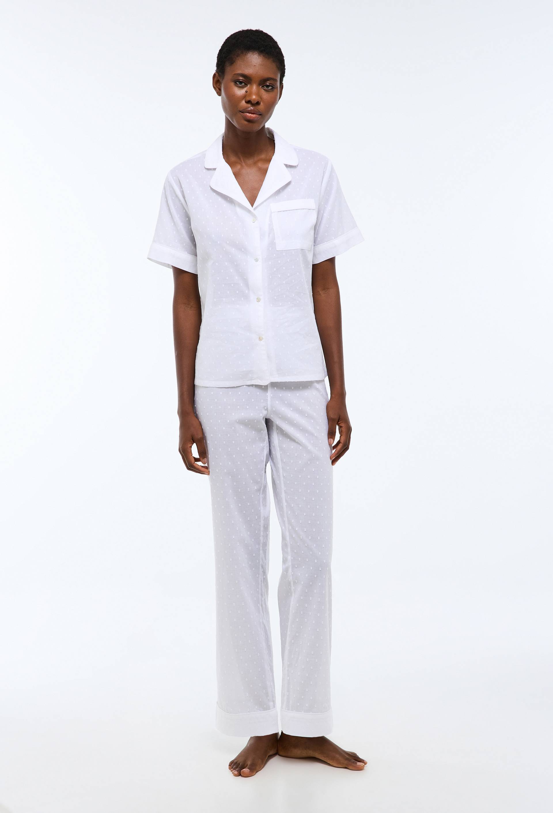 Pyjashort uni en plumetis de coton bio GOTS, Blanc, large image number 0