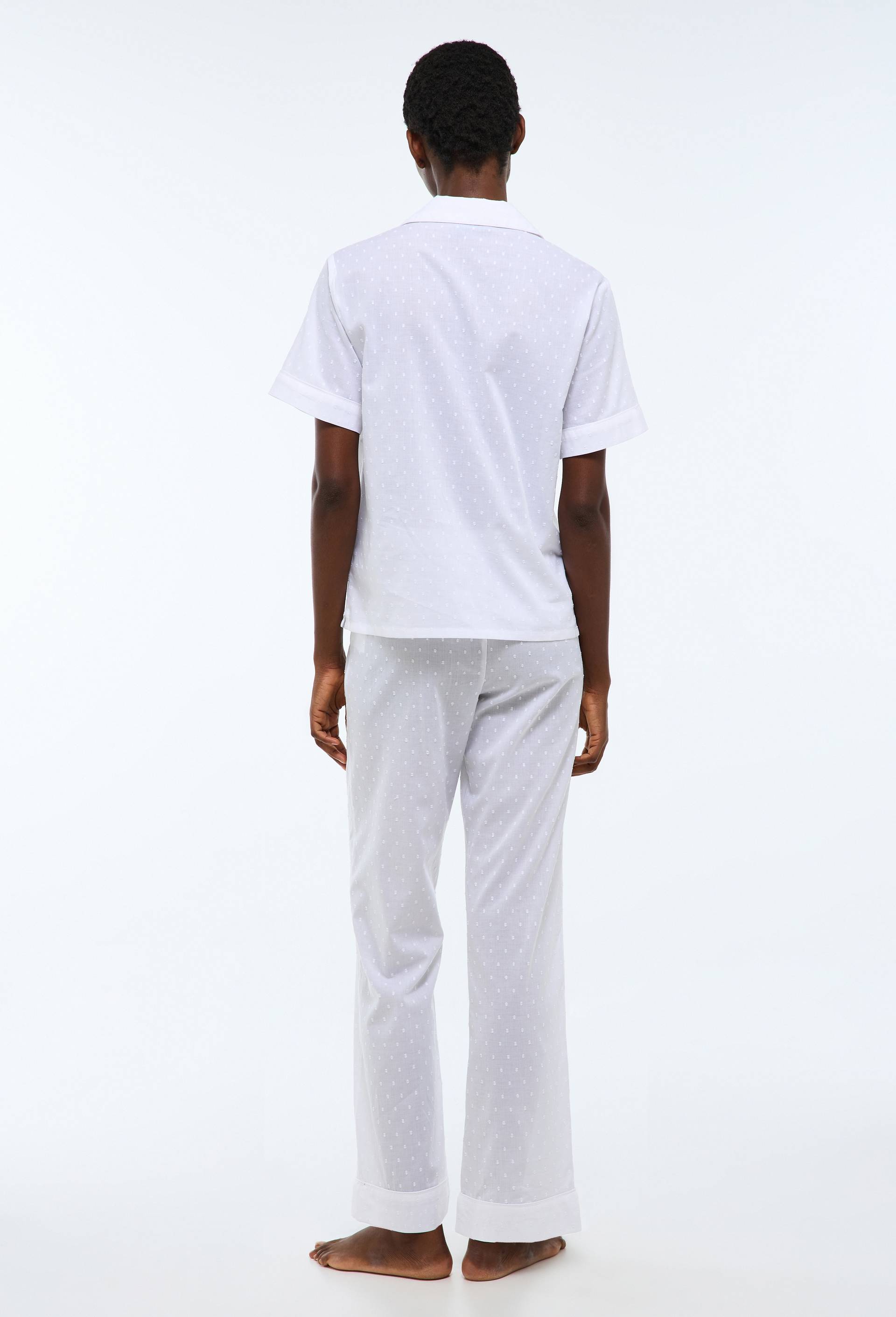 Pyjashort uni en plumetis de coton bio GOTS, Blanc, large image number 1.0