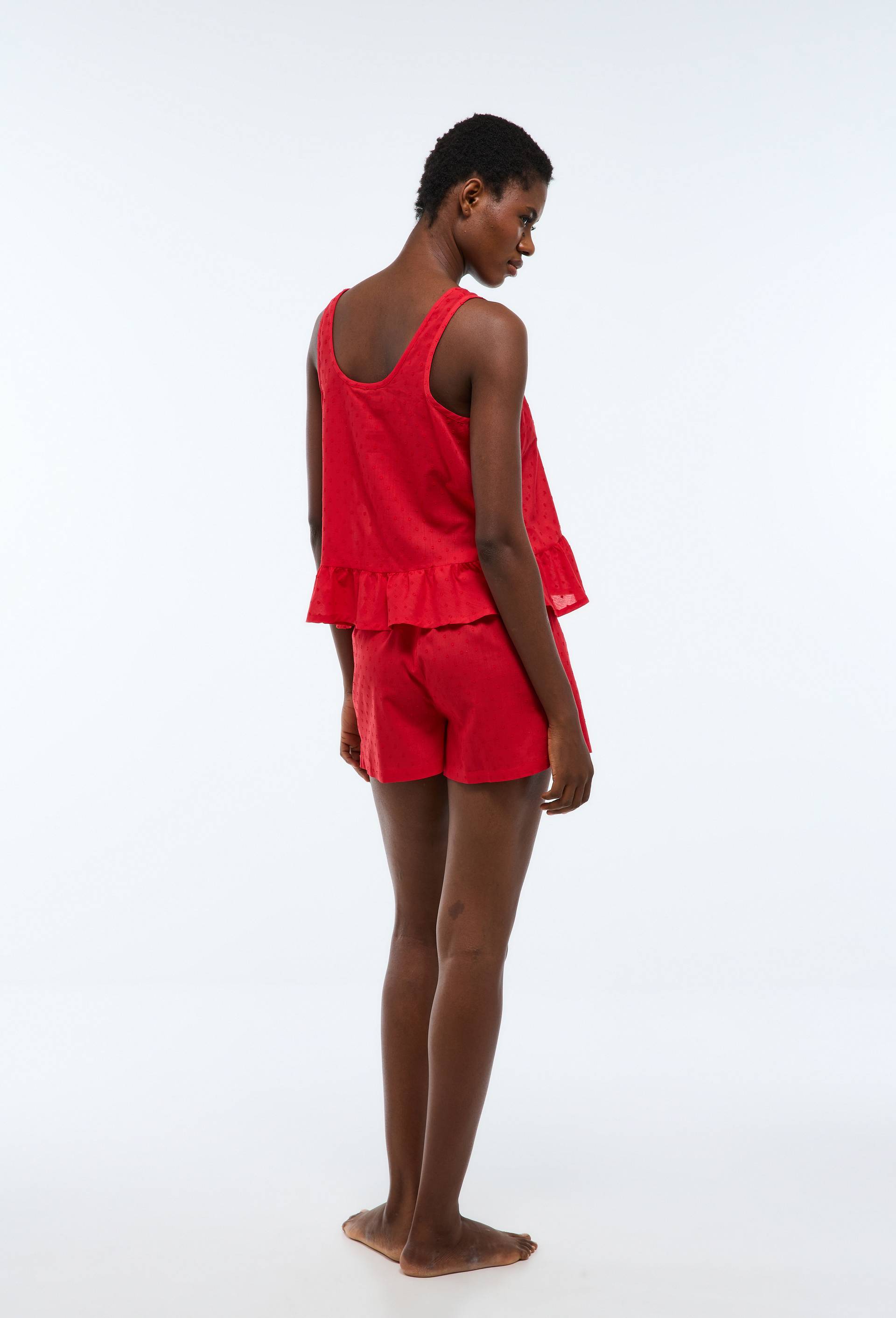 Pyjashort uni en plumetis de coton bio GOTS, Rouge, large image number 1.0