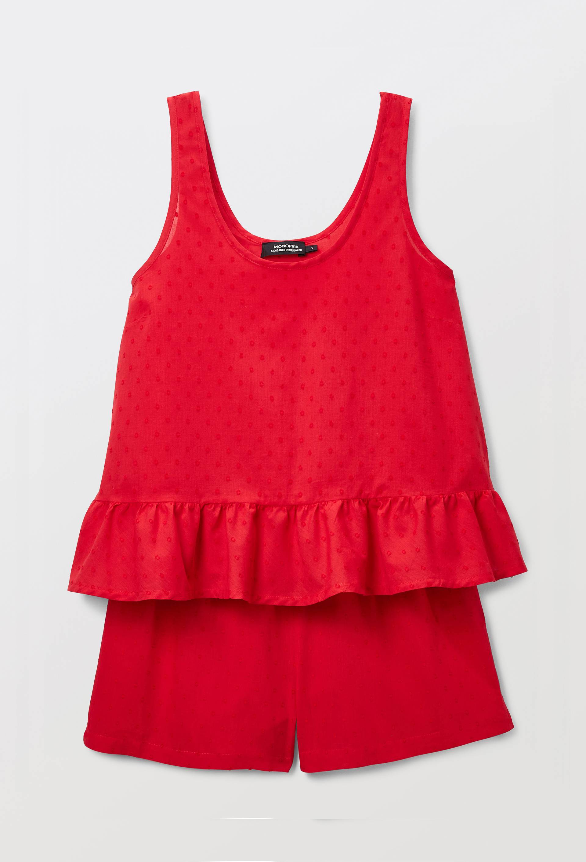Pyjashort uni en plumetis de coton bio GOTS, Rouge, large image number 2.0