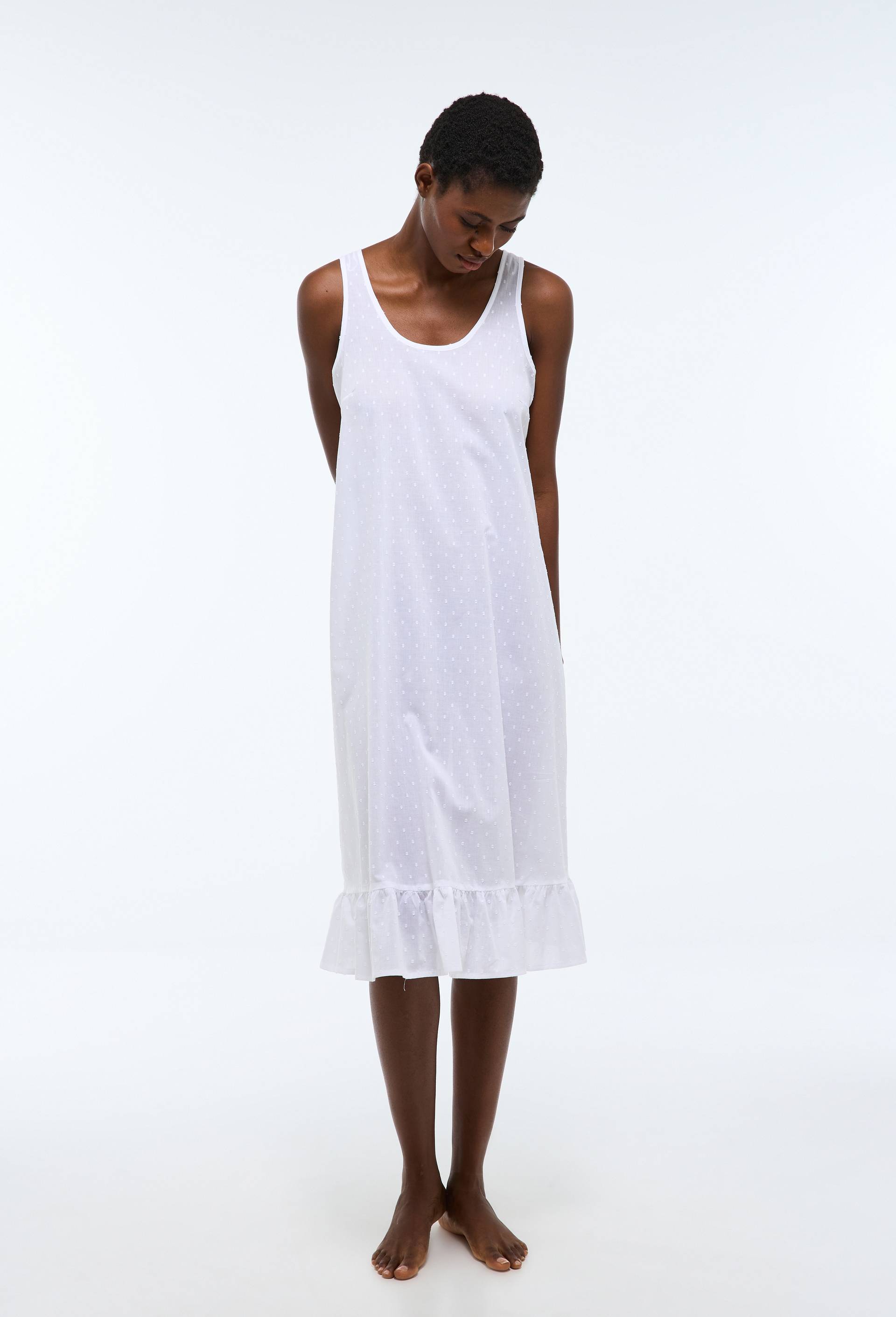 Chemise de nuit unie en plumetis de coton bio GOTS, Blanc, large image number 0.0
