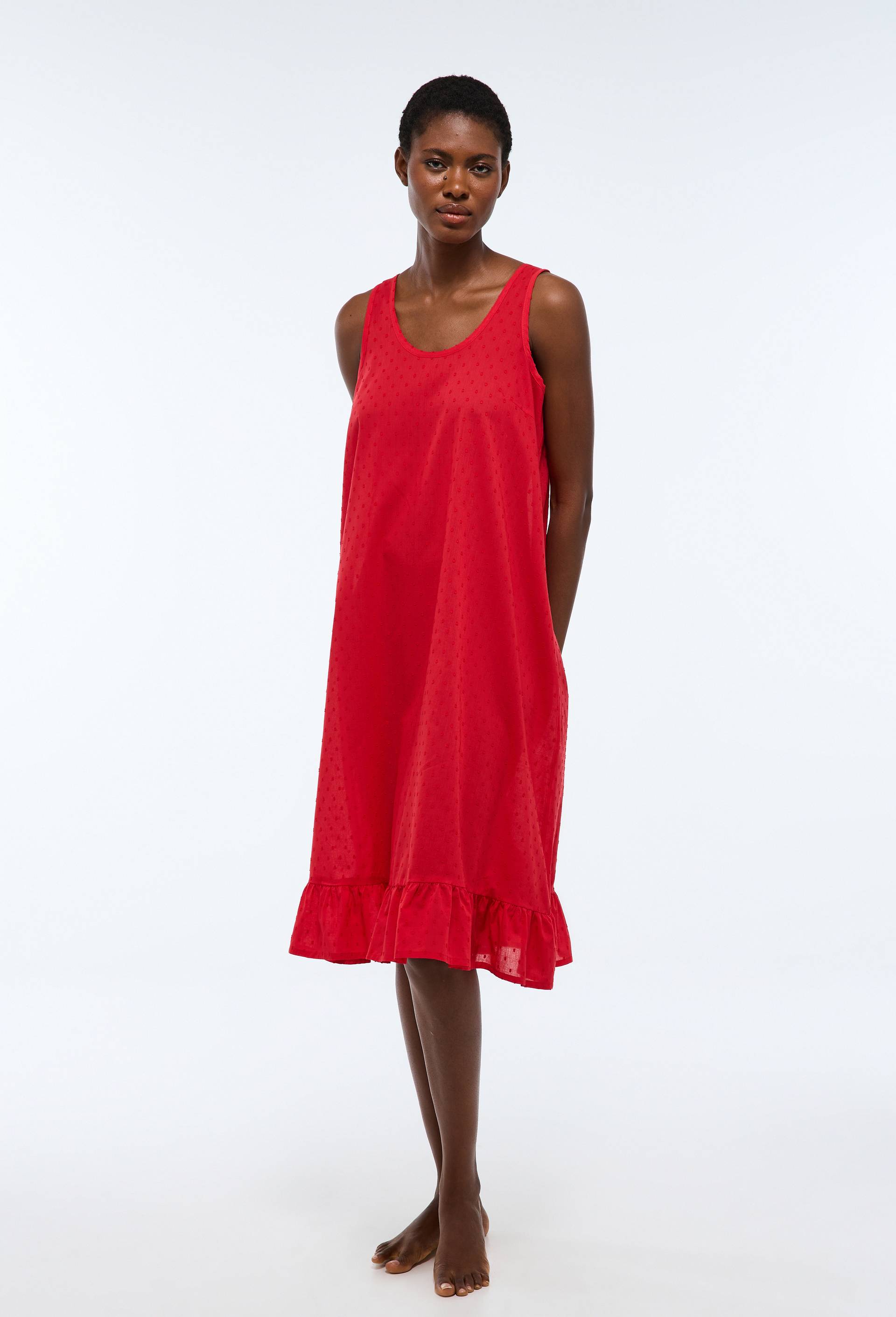 Chemise de nuit unie en plumetis de coton bio GOTS, Rouge, large image number 0.0