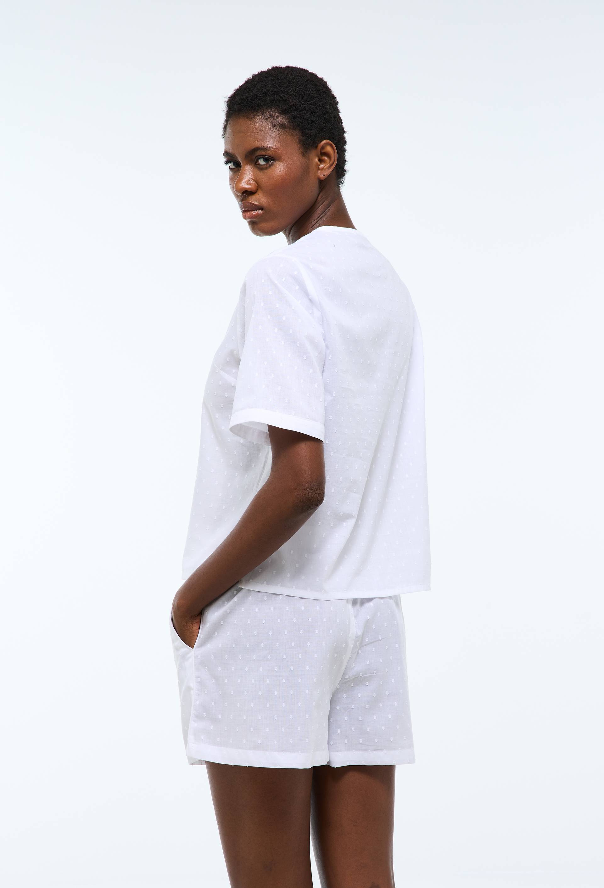 Pyjashort uni en plumetis de coton bio GOTS, Blanc, large image number 1