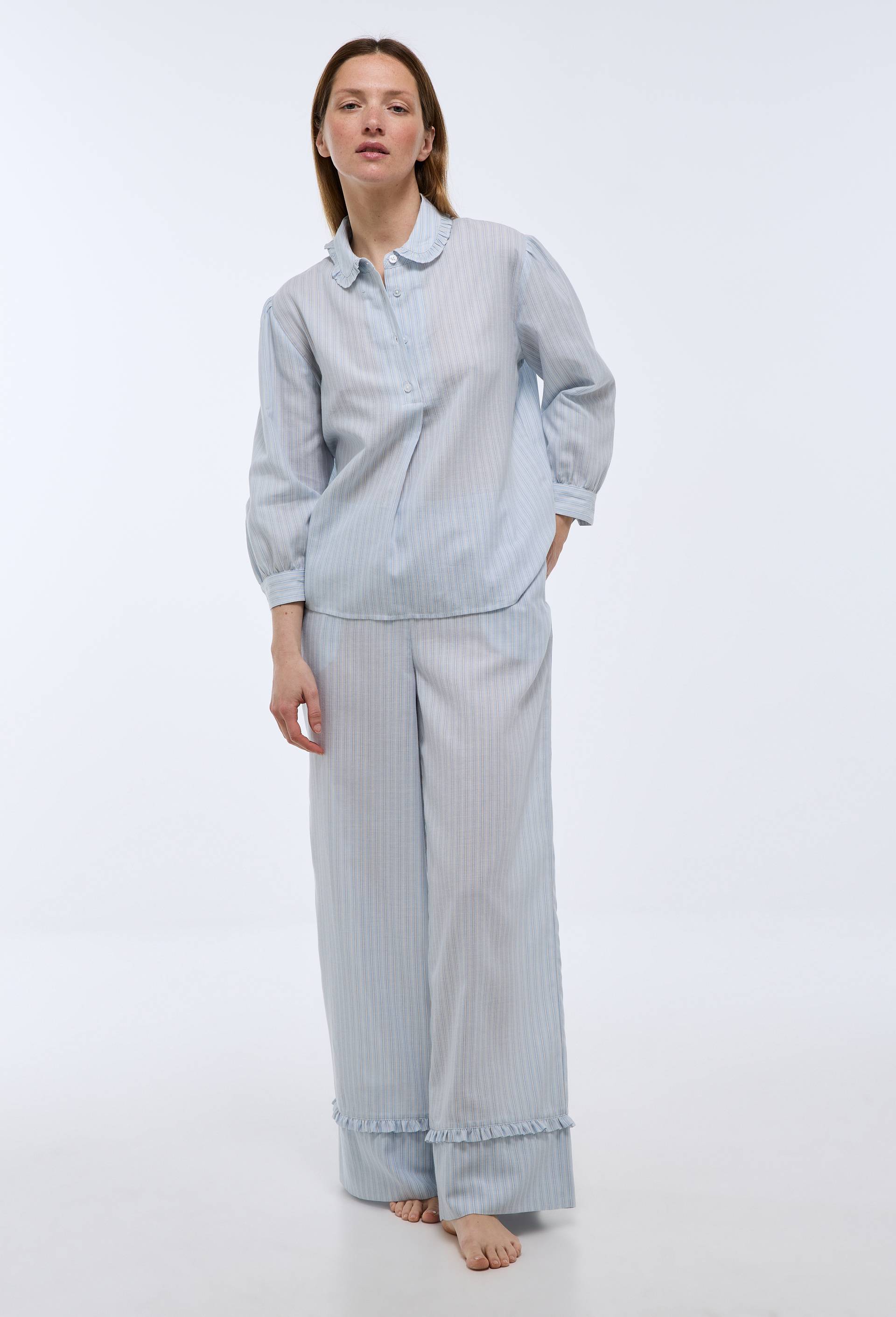 Pantalon ray&eacute; en coton bio GOTS, Bleu, large image number 0
