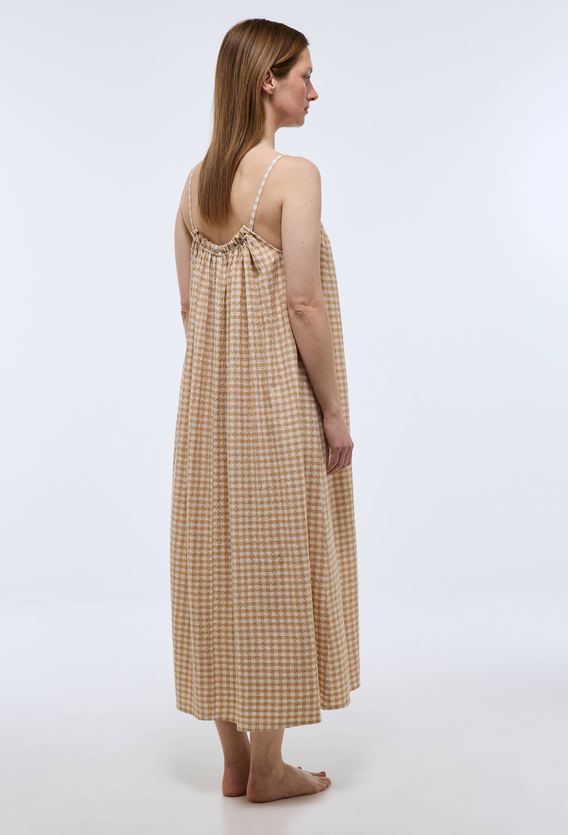 Chemise de nuit vichy en viscose et coton, Beige, large image number 1