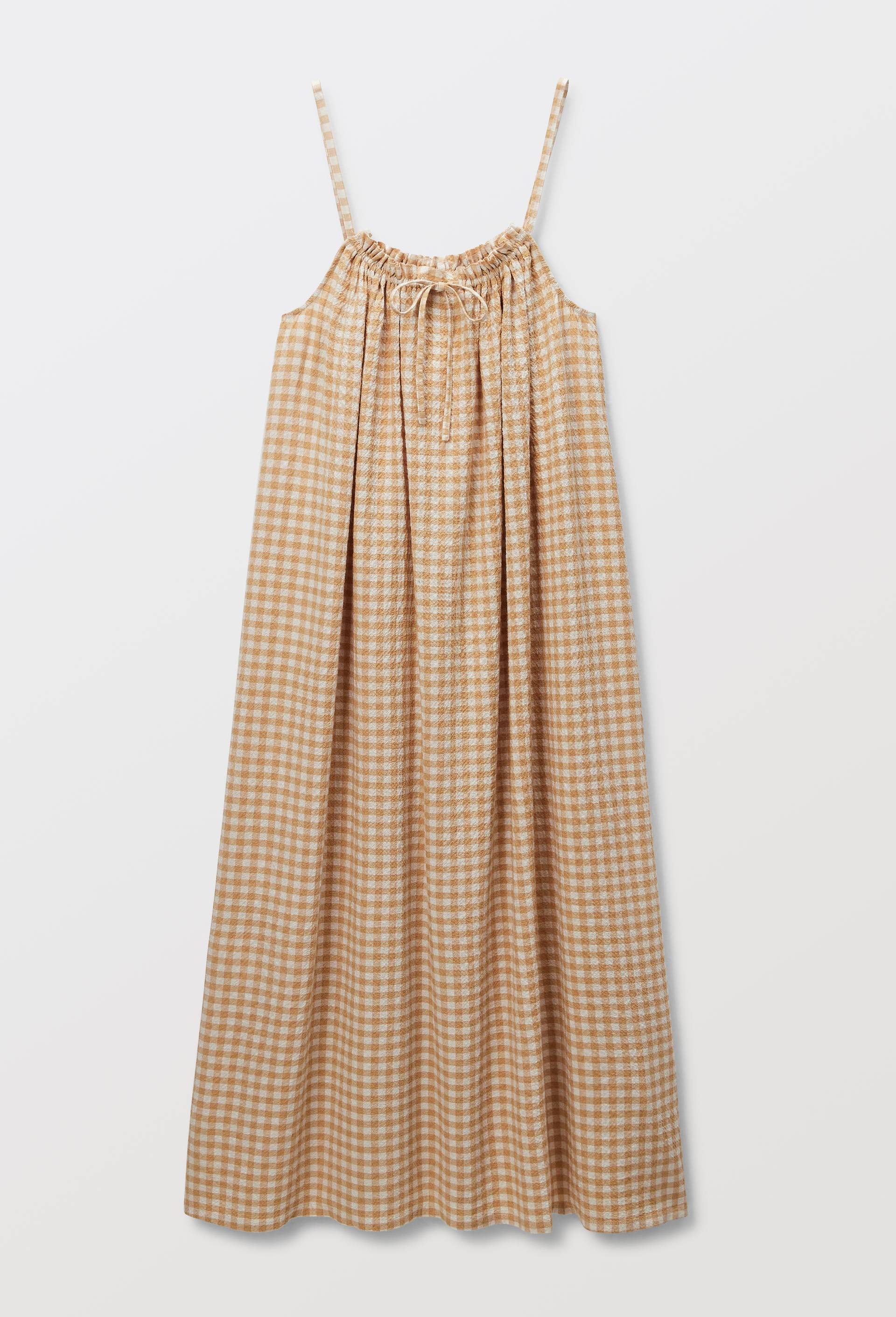 Chemise de nuit vichy en viscose et coton, Beige, large image number 2