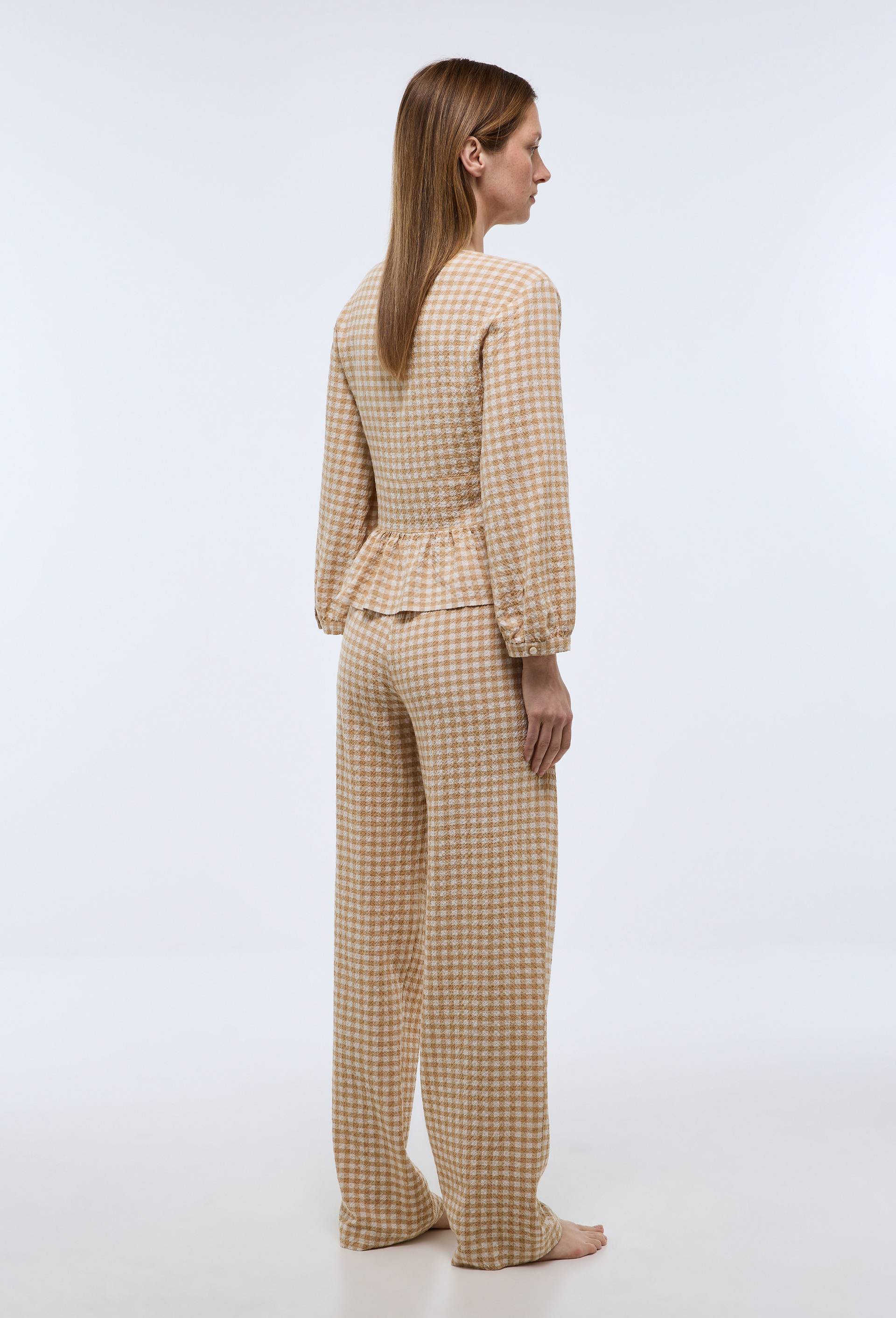 Pantalon vichy en coton et viscose, Beige, large image number 1