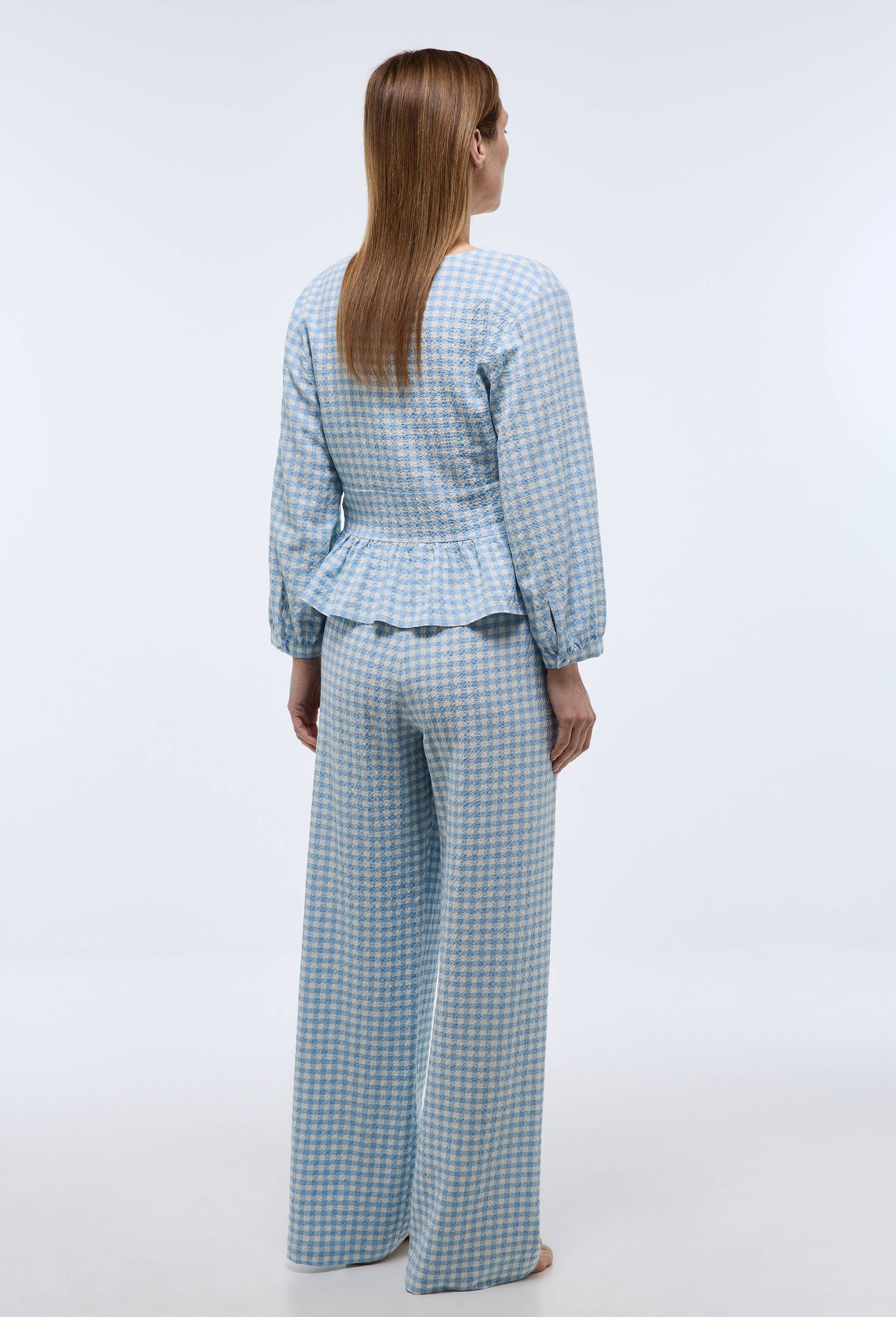 Pantalon vichy en coton et viscose, Bleu, large image number 1