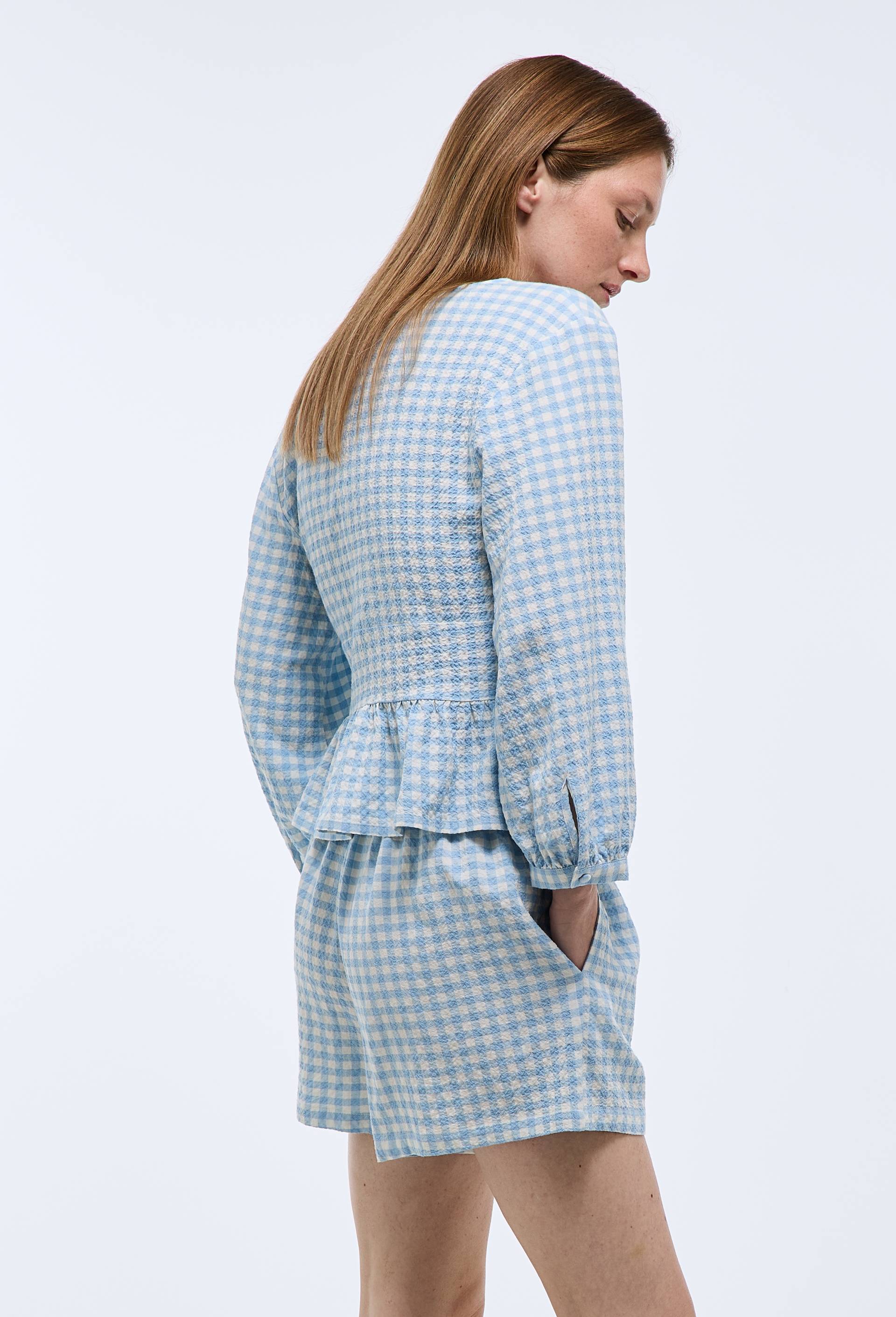 Short vichy en viscose et coton, Bleu, large image number 1.0