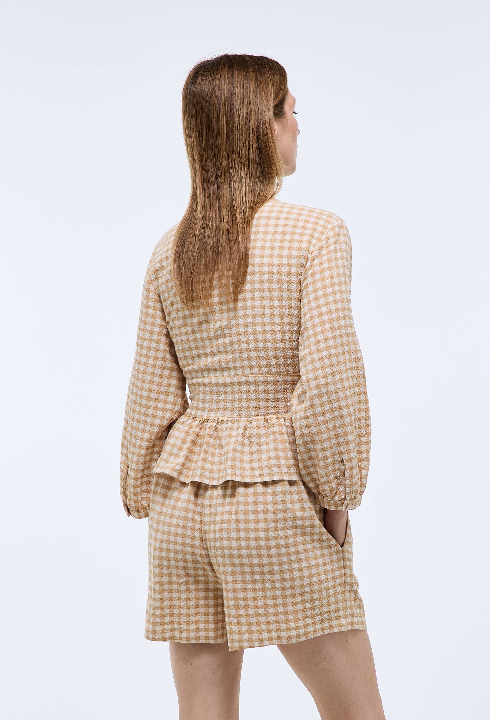 Short vichy en viscose et coton, Beige, large image number 1.0
