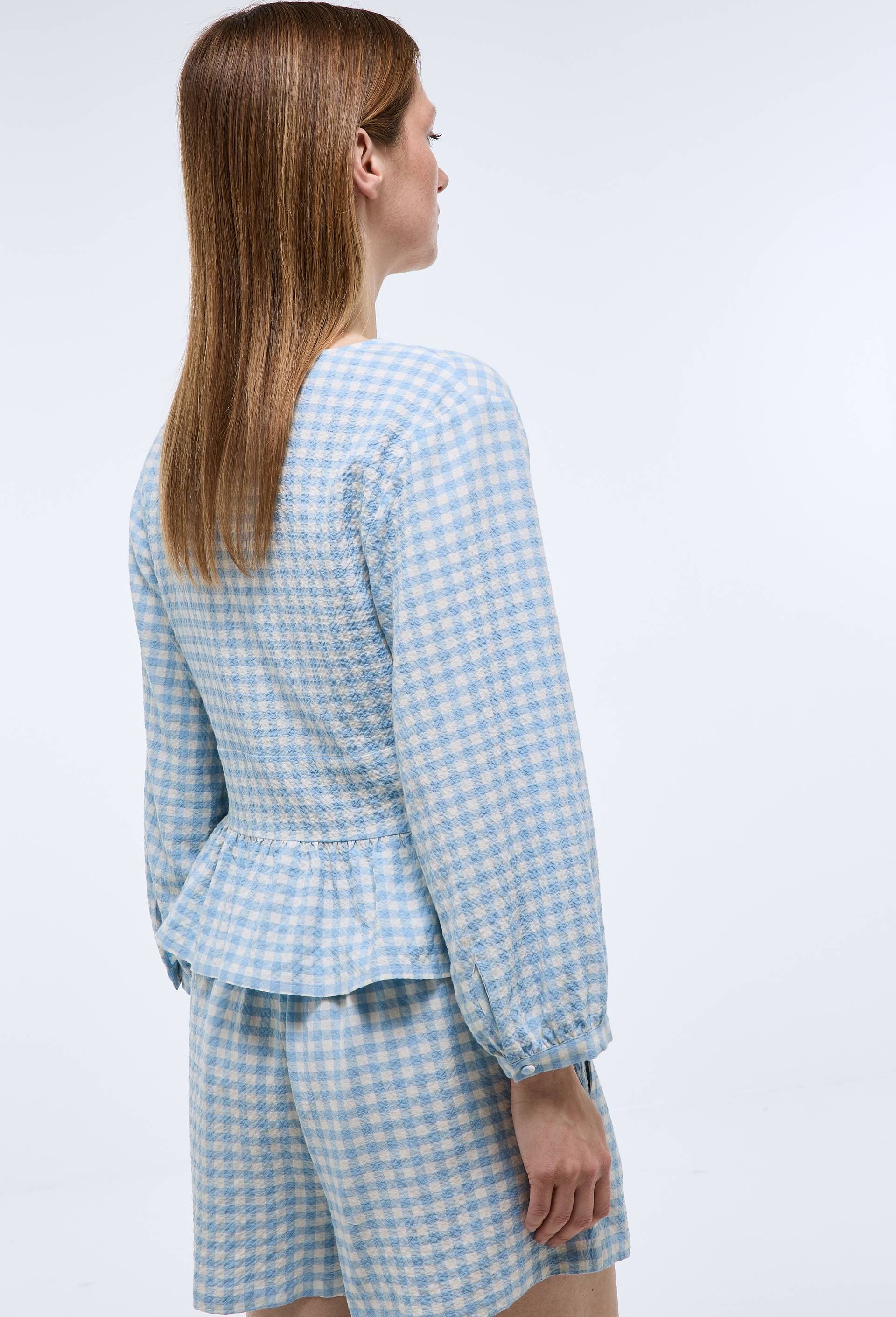 Top vichy en viscose et coton, Bleu, large image number 1.0