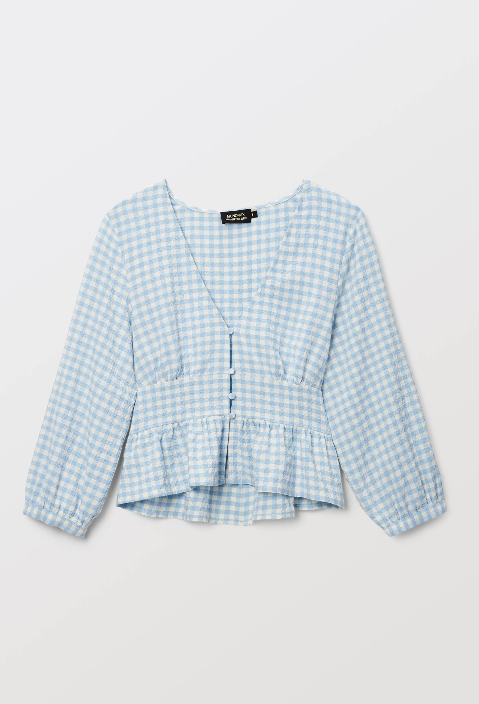 Top vichy en viscose et coton, Bleu, large image number 2