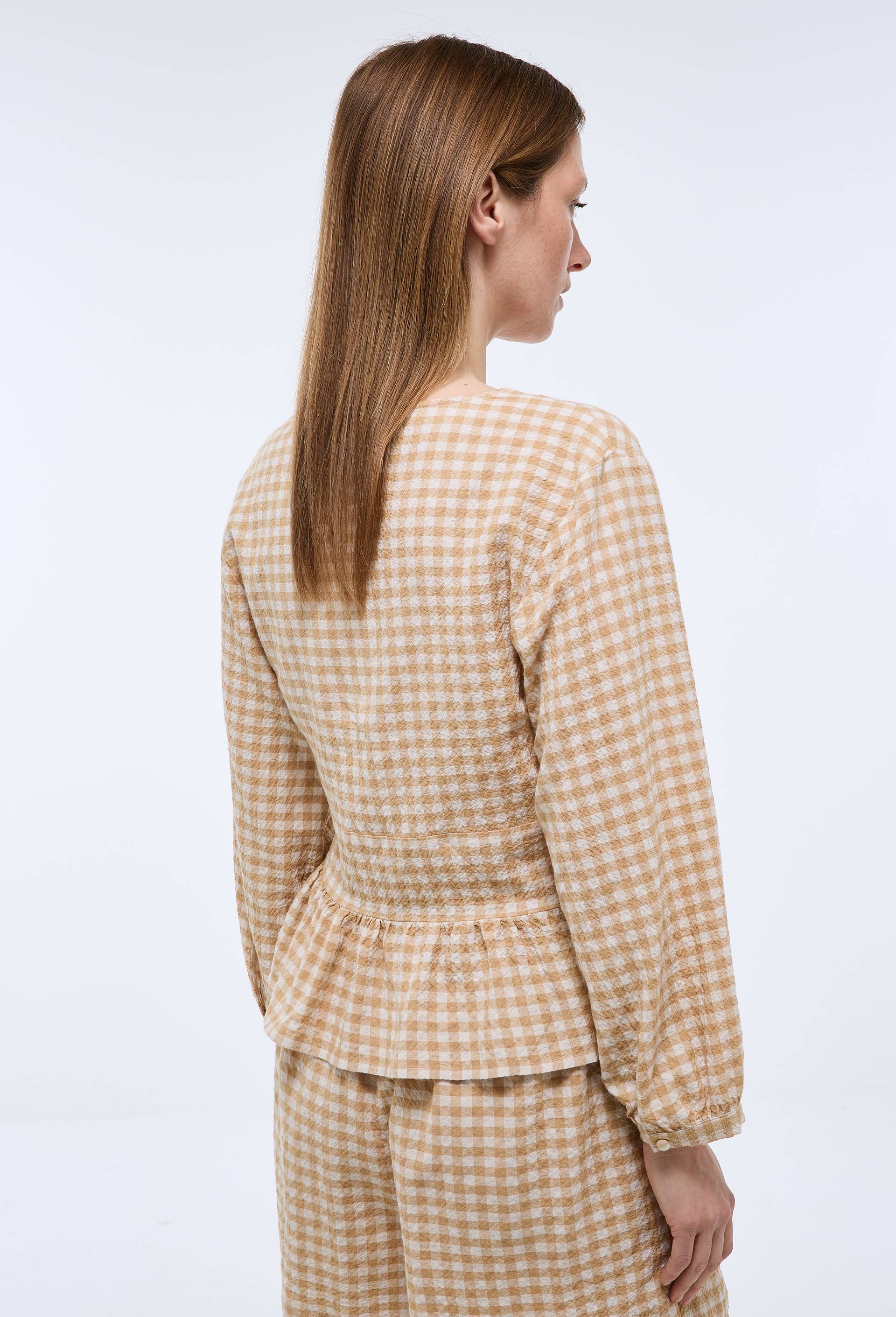 Top vichy en viscose et coton, Beige, large image number 1.0