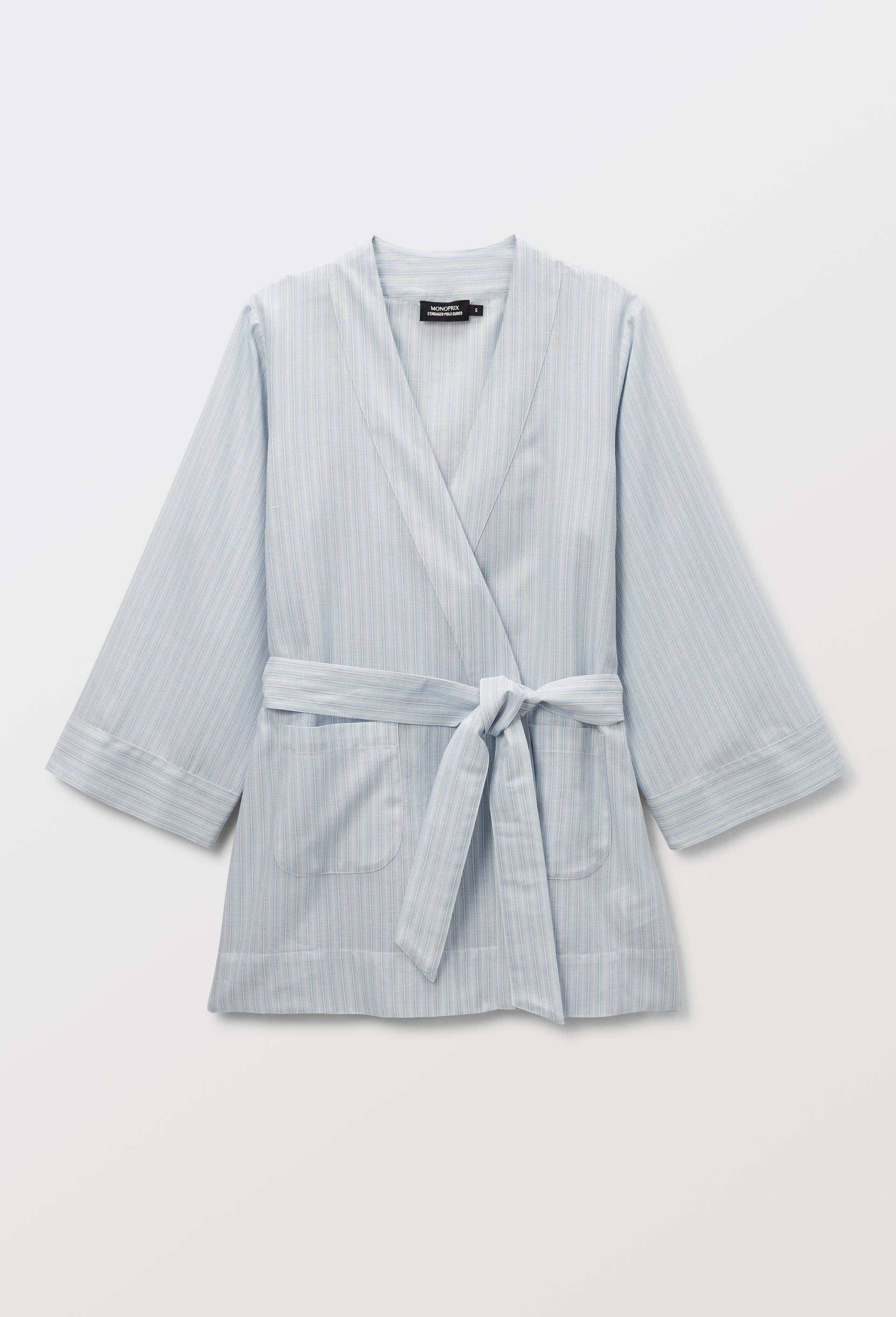 Kimono ray&eacute; en voile de coton bio GOTS, Bleu, large image number 2.0