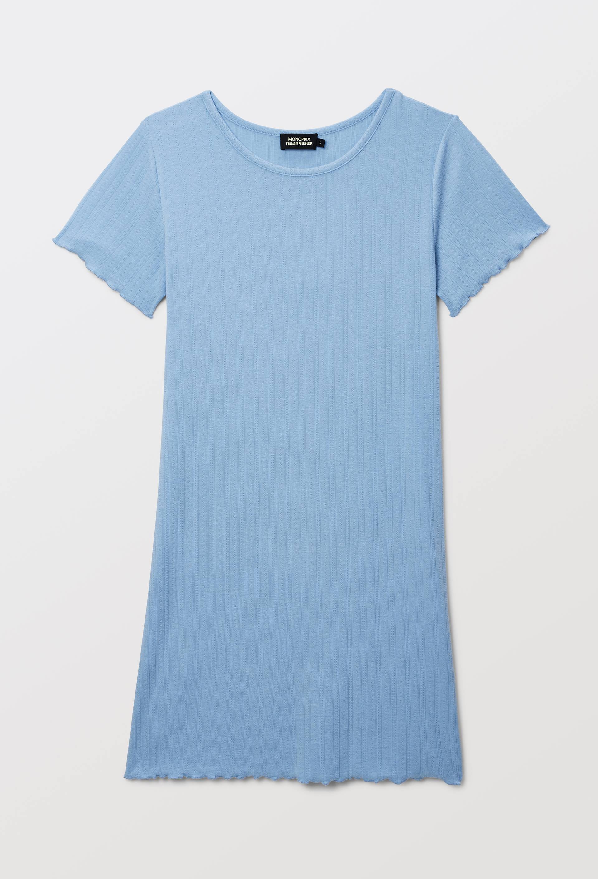 Chemise de nuit unie &agrave; finitions ruffle en modal et coton, Bleu, large image number 2.0
