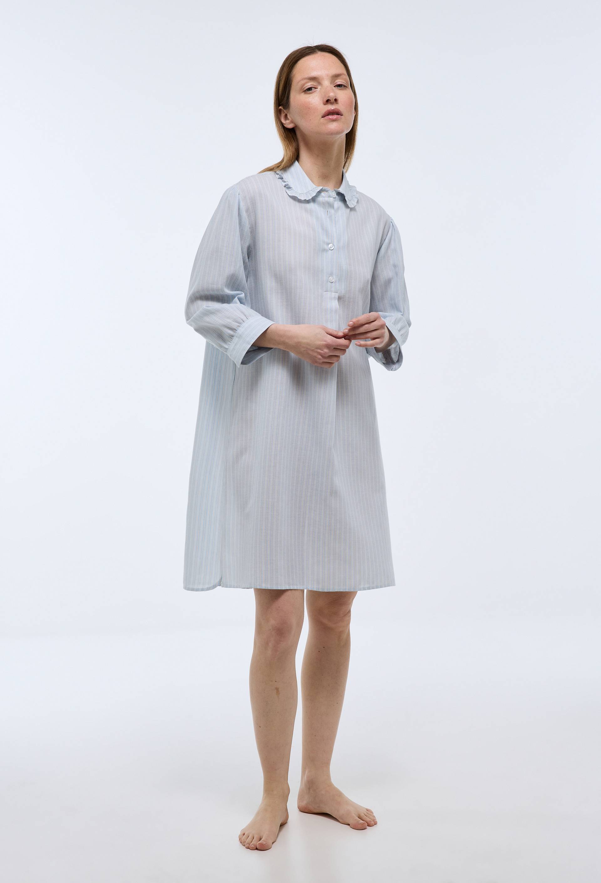 Chemise de nuit ray&eacute;e en voile de coton bio GOTS, Bleu, large image number 0.0