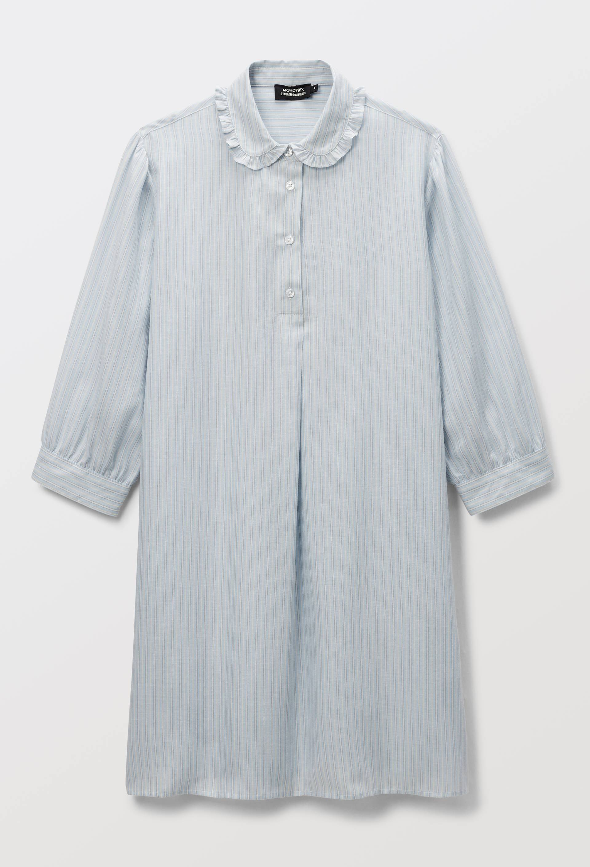 Chemise de nuit ray&eacute;e en voile de coton bio GOTS, Bleu, large image number 2.0