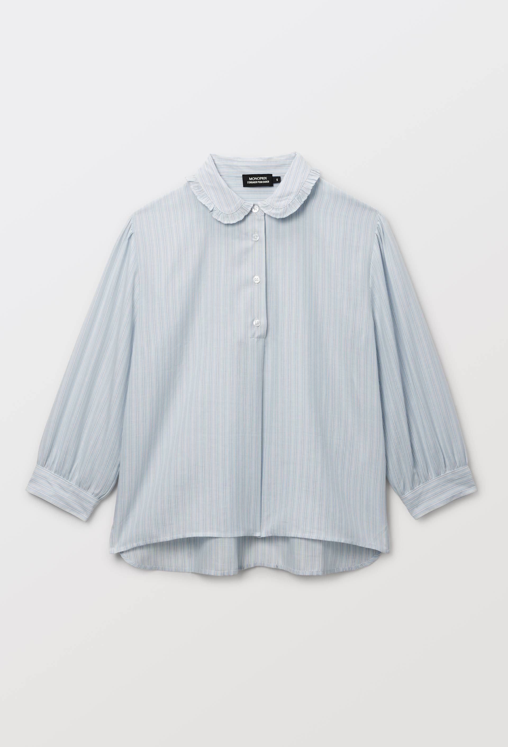 Chemise de nuit ray&eacute;e en voile de coton bio GOTS, Bleu, large image number 2.0