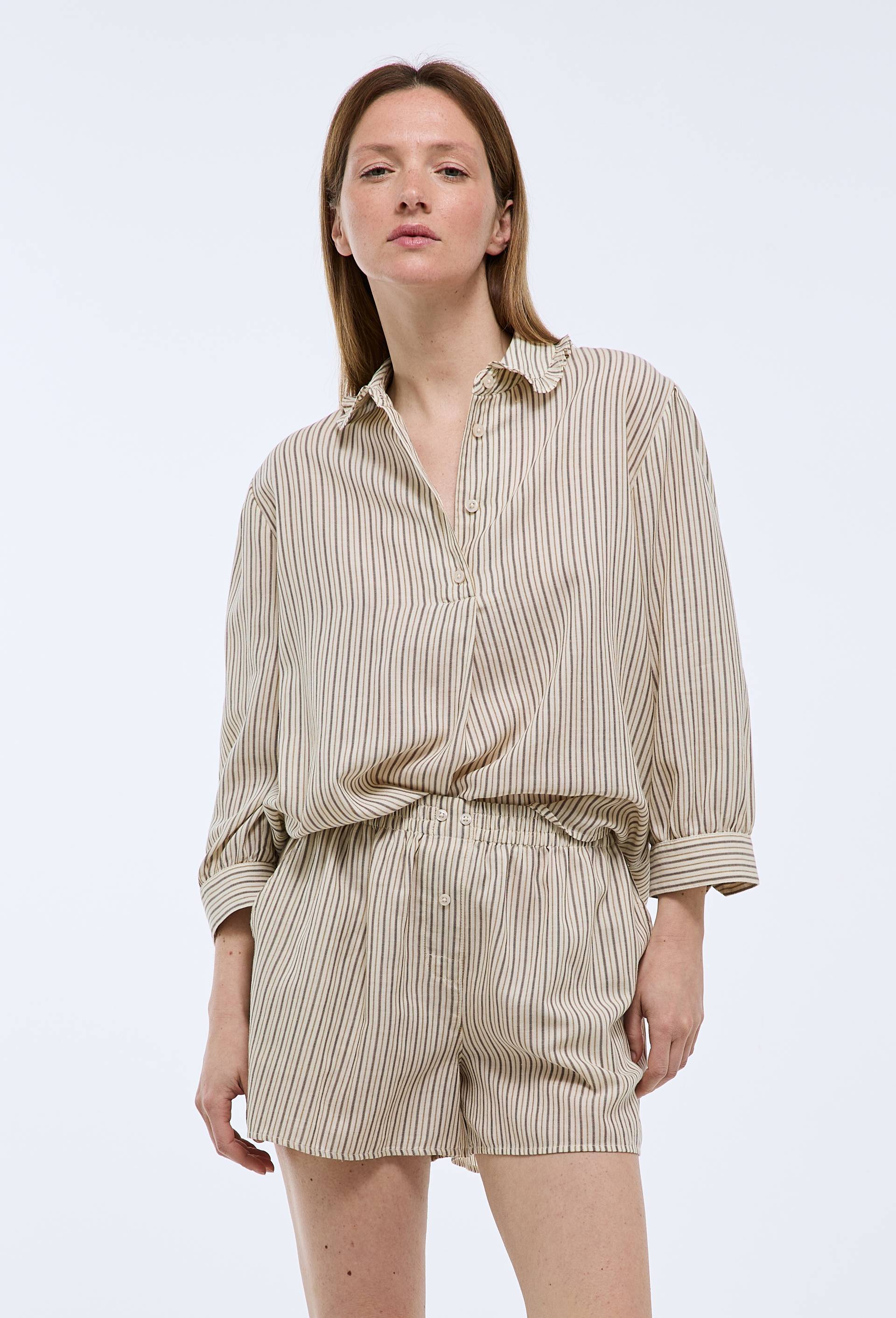 Short ray&eacute; en voile de coton bio GOTS, Beige, large image number 0