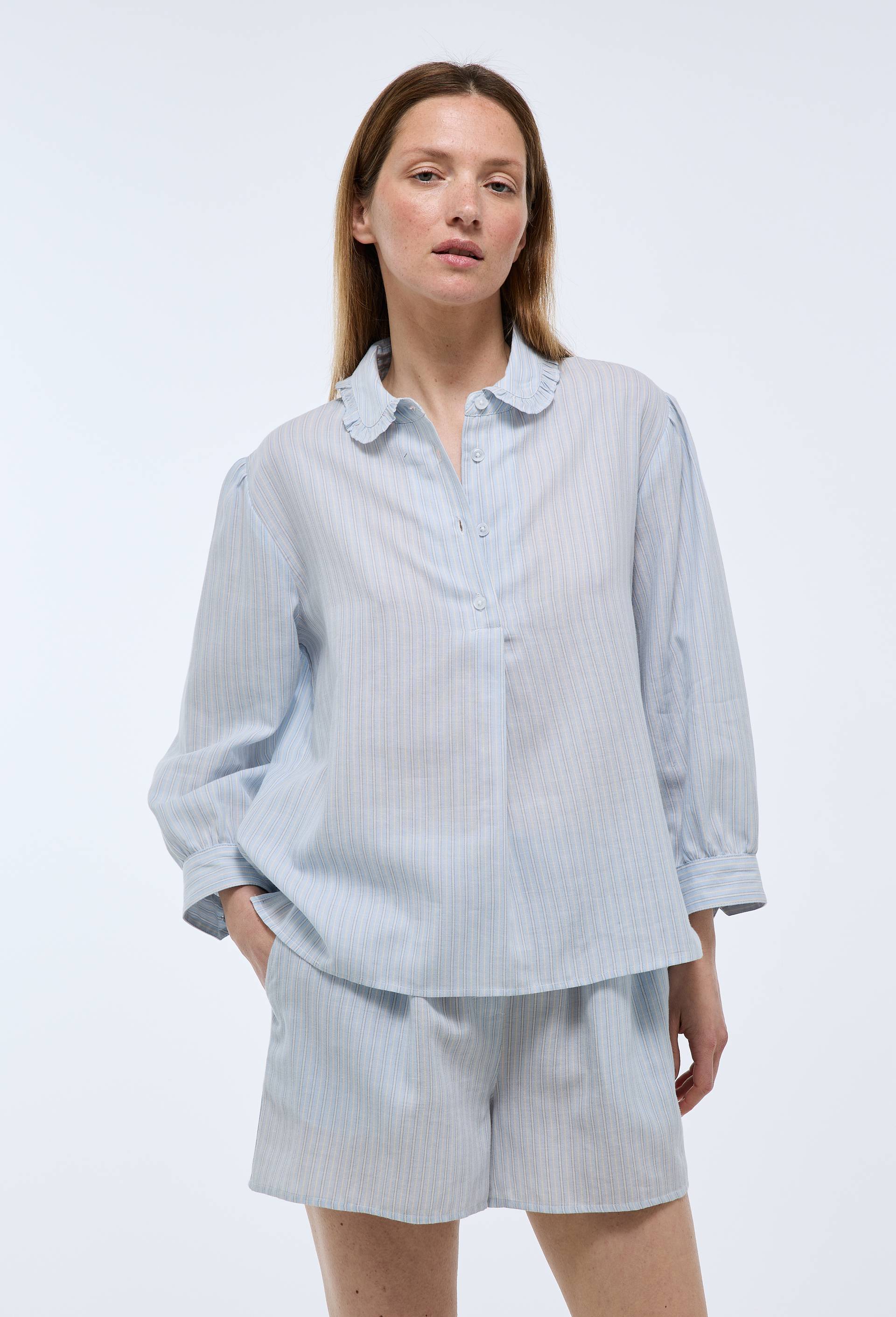 Short ray&eacute; en voile de coton bio GOTS, Bleu, large image number 0