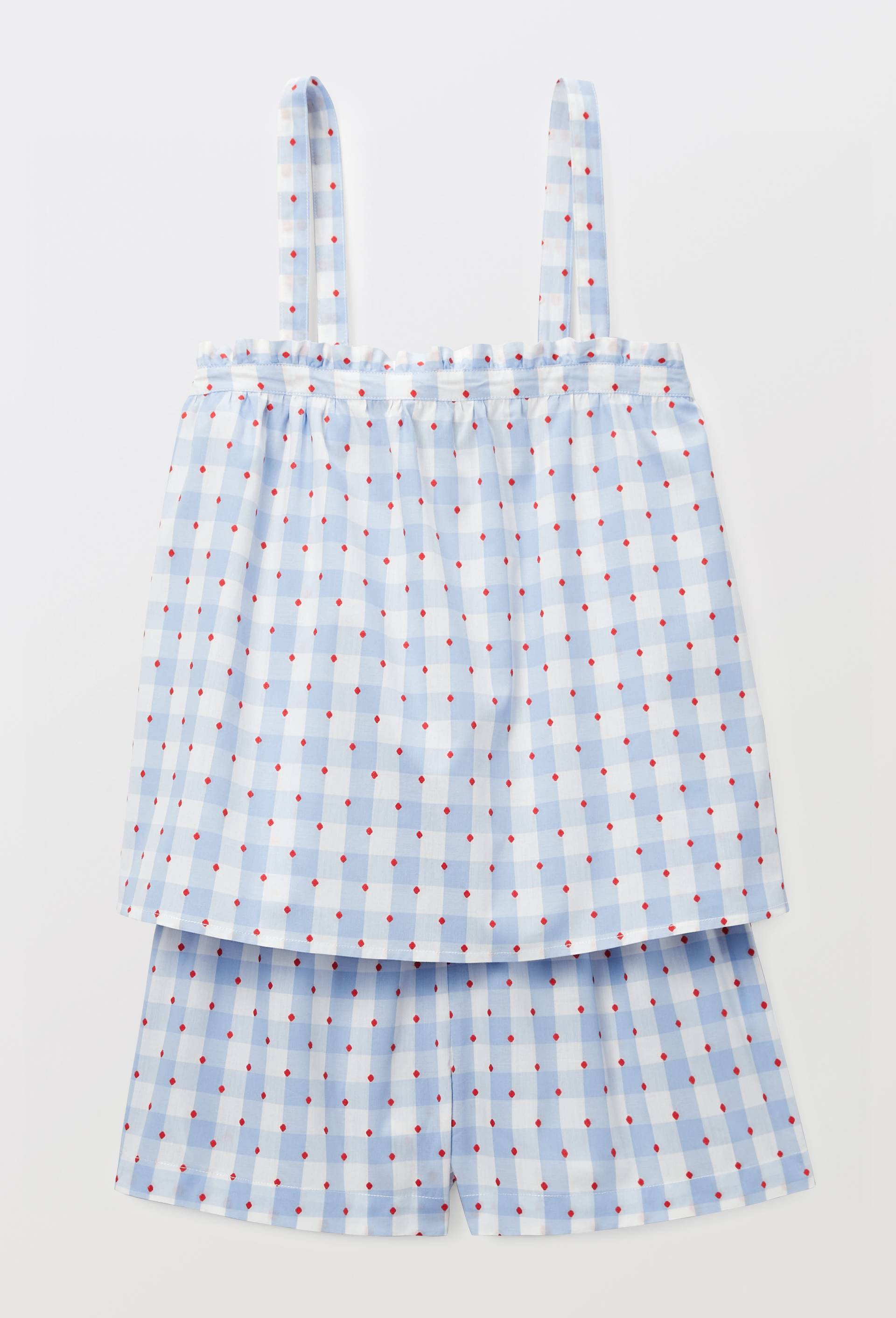 Pyjashort &agrave; vichy et pois en voile de coton, Bleu, large image number 2