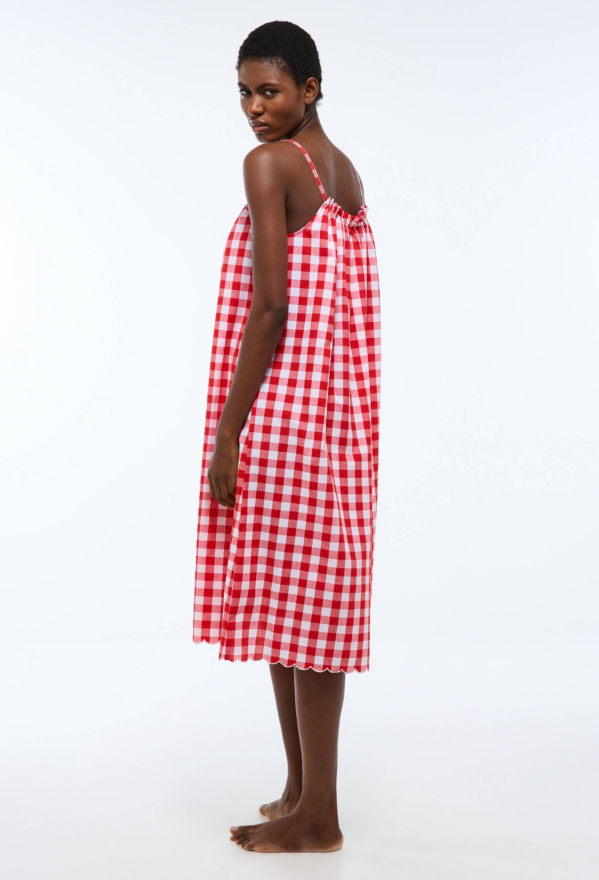 Chemise de nuit vichy en coton bio GOTS, Rouge, large image number 2