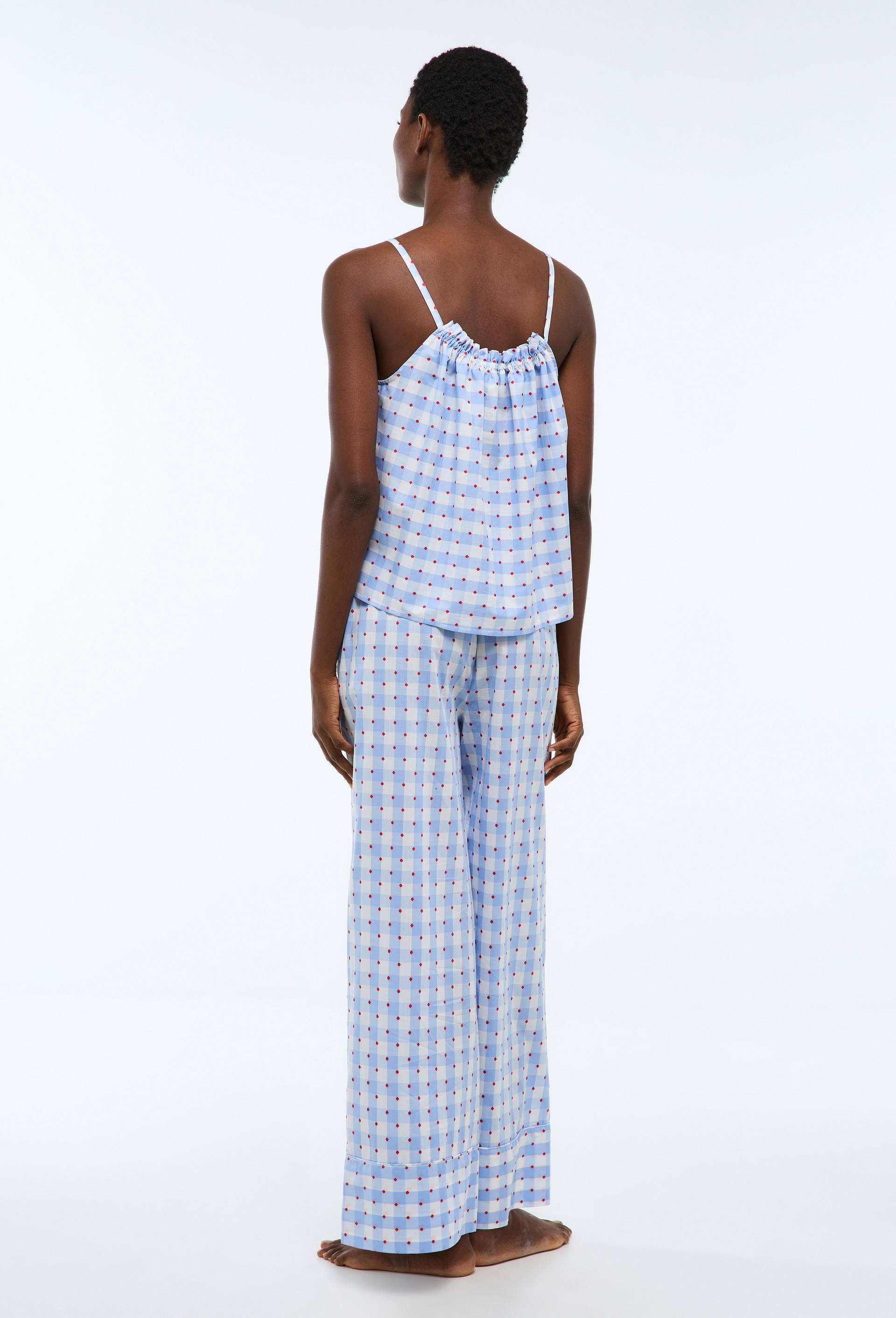 Pyjama &agrave; vichy et pois en voile de coton, Bleu, large image number 2.0