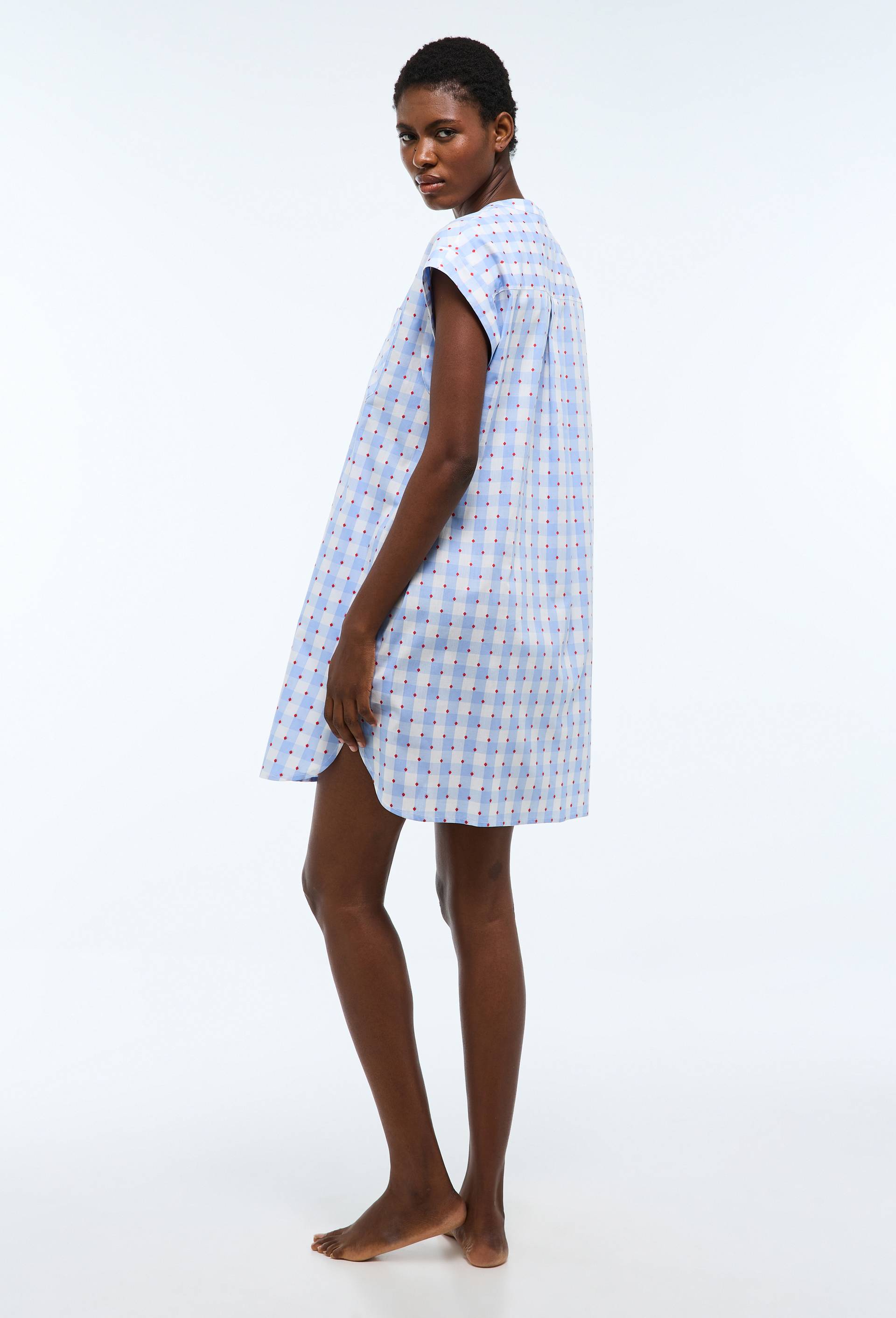 Chemise de nuit &agrave; vichy et pois en voile de coton, Bleu, large image number 1